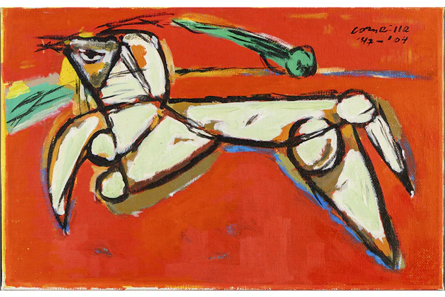 CORNEILLE (1922 - 2010) acrylverfschilderij op doek met een geabstraheerde