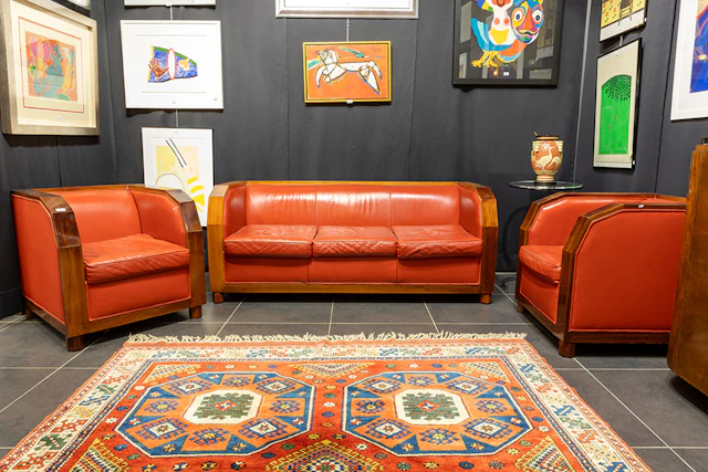 Mooi driedelig Art Deco-salonensemble met een vrij kubistisch design