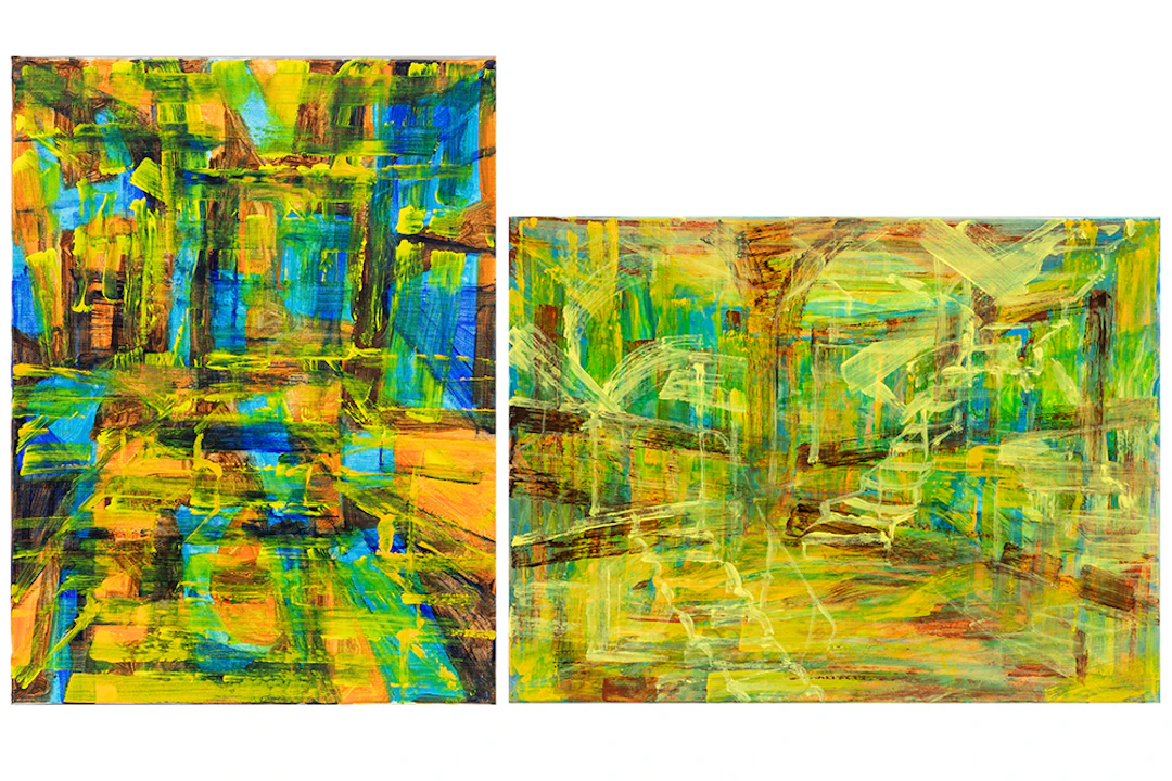 MINNE LUC twee acryl op doek, telkens op verso getiteld "Meditatieverf"