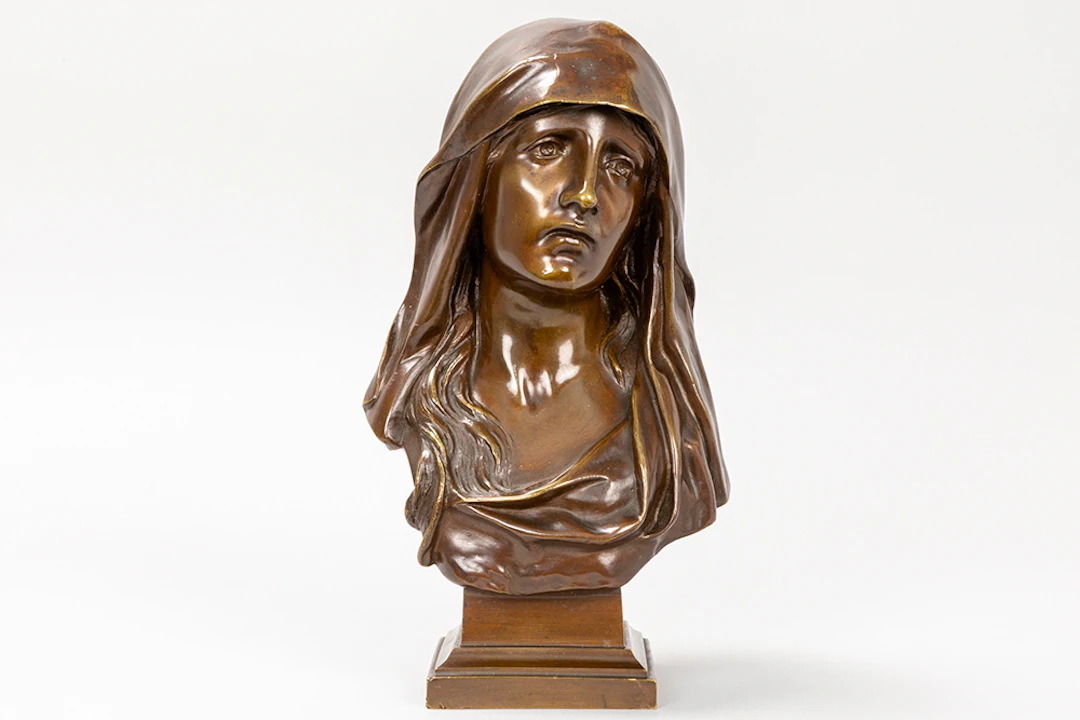 MARIOTON EUGÈNE (1854 - 1933) sculptuur in brons : "Buste van een