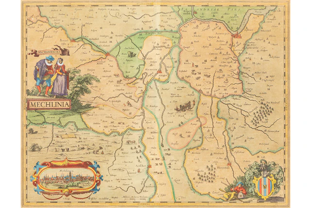 Antieke gravure met een plattegrond van Mechelen dd 1624 - 37 x 48