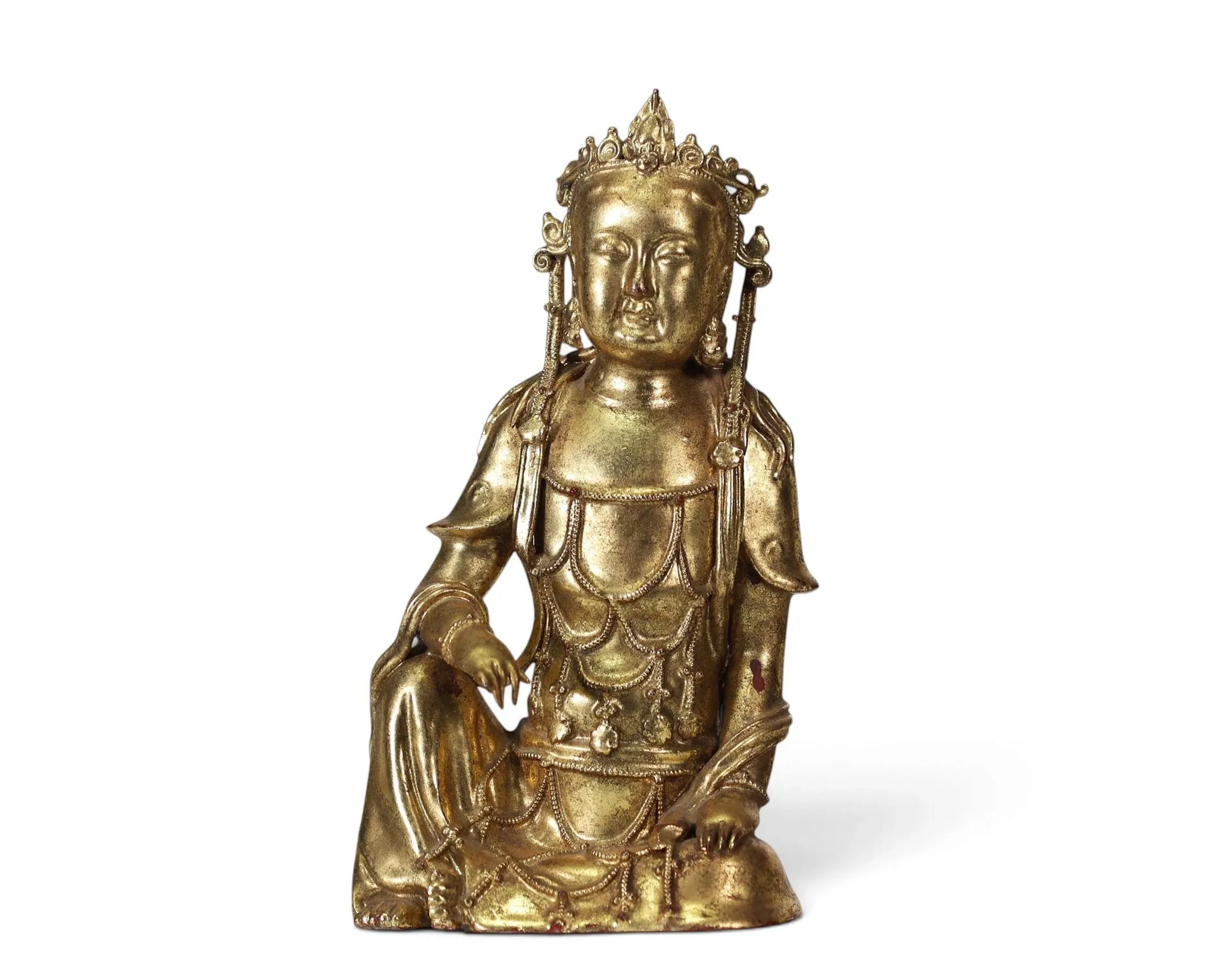 CHINA — A gilded porcelain statuette of Guanyin, depicted se - Lot 30