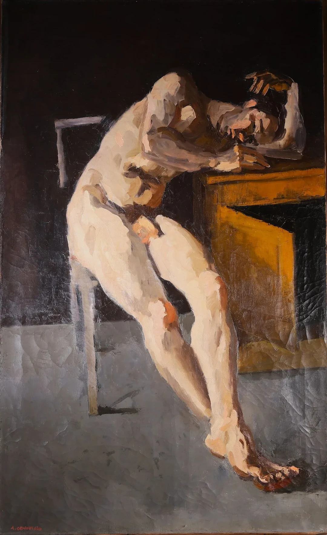 Assunta GENOVESIO (XXe-XXIe siècle) – Homme nu assis. Huile - Lot 180