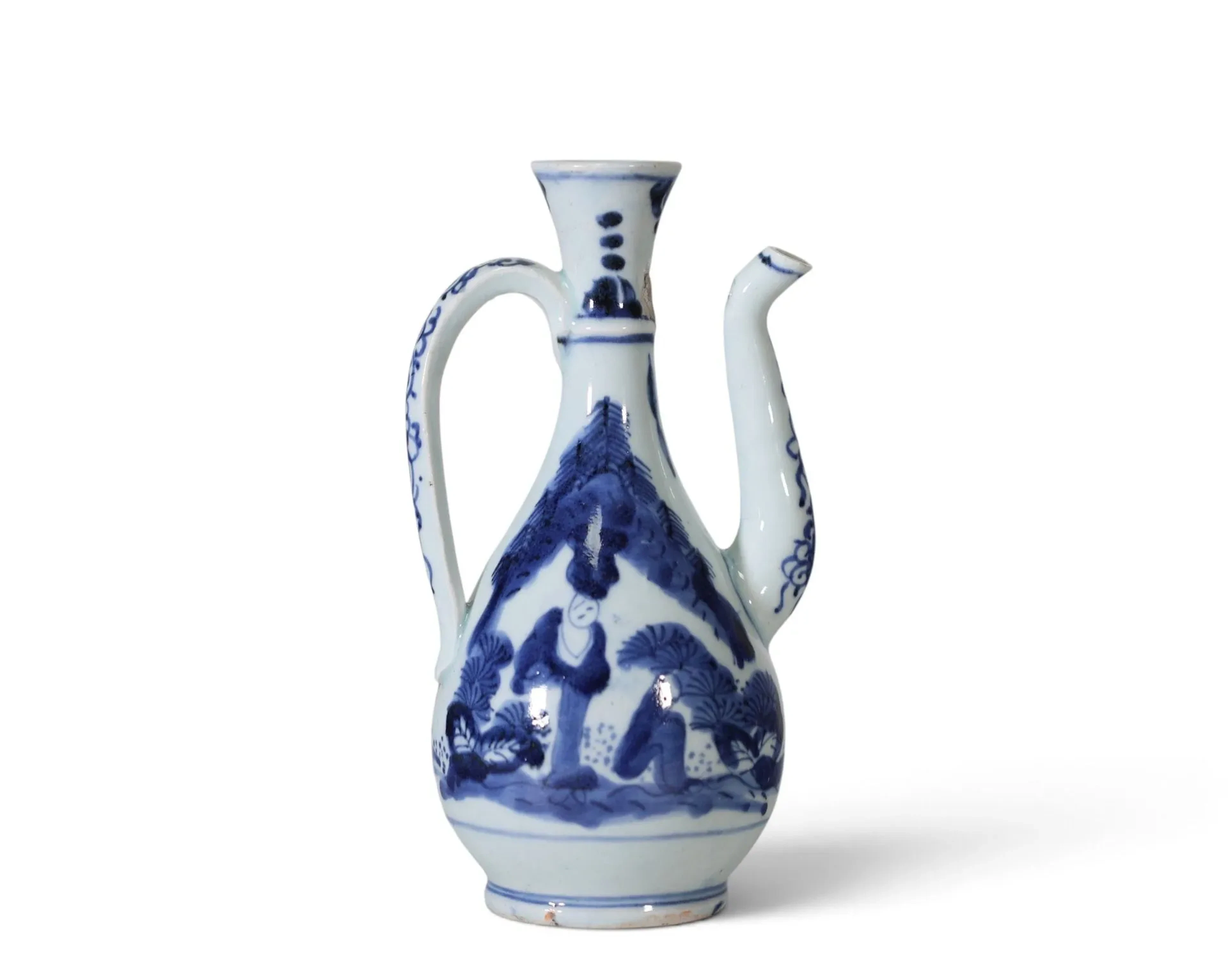 CHINE — Époque Ming. Verseuse en porcelaine bleu et blanc, à - Lot 22