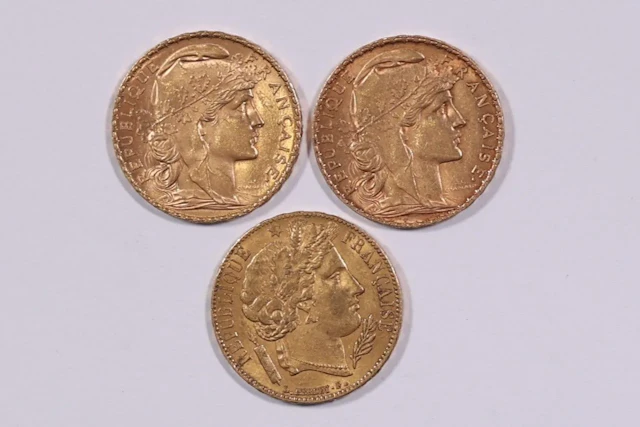 FRANCE — Set of three 20-franc gold coins consisting of: two - Lot 226
