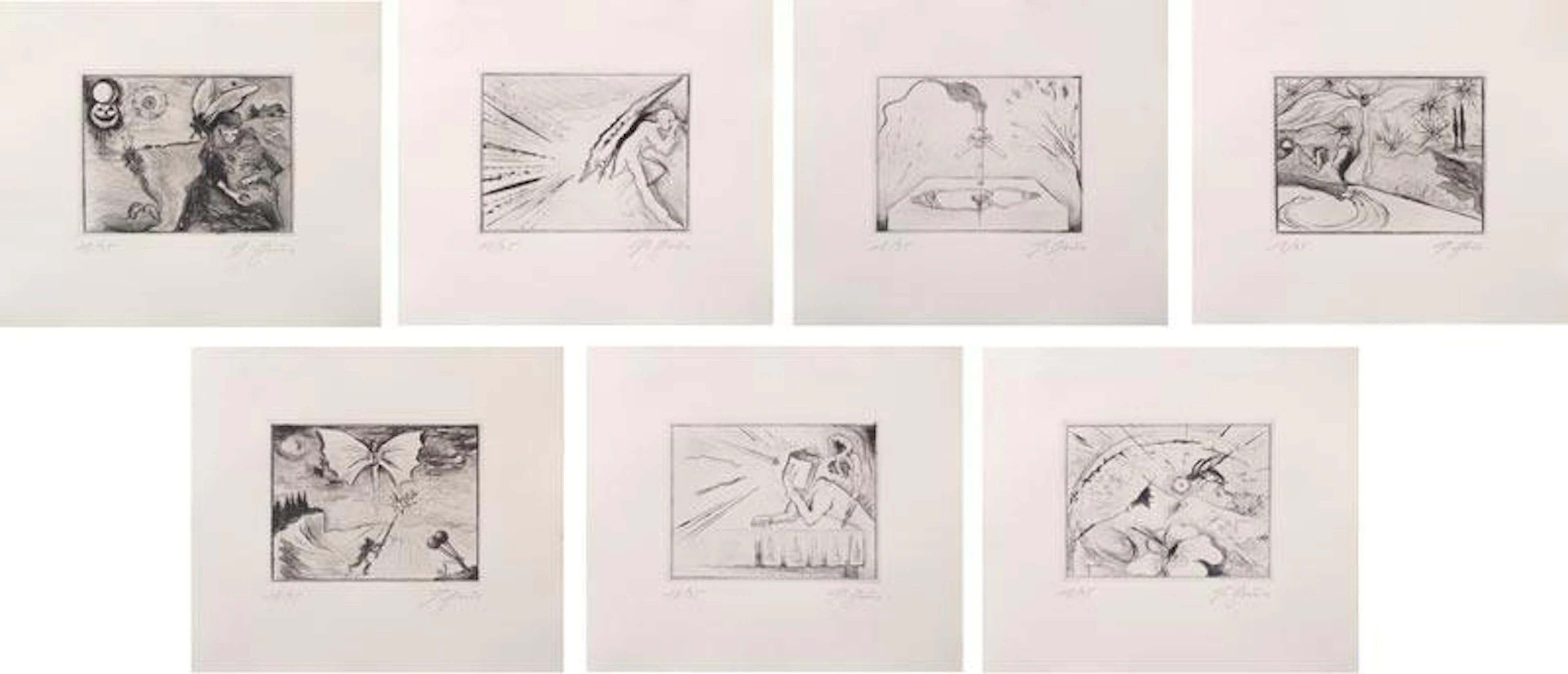 Günter Brus - 7 Radierungen zu Gerhard Roth "Landläufiger Tod" 7 etchings
