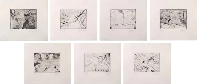 Günter Brus - 7 Radierungen zu Gerhard Roth "Landläufiger Tod" 7 etchings