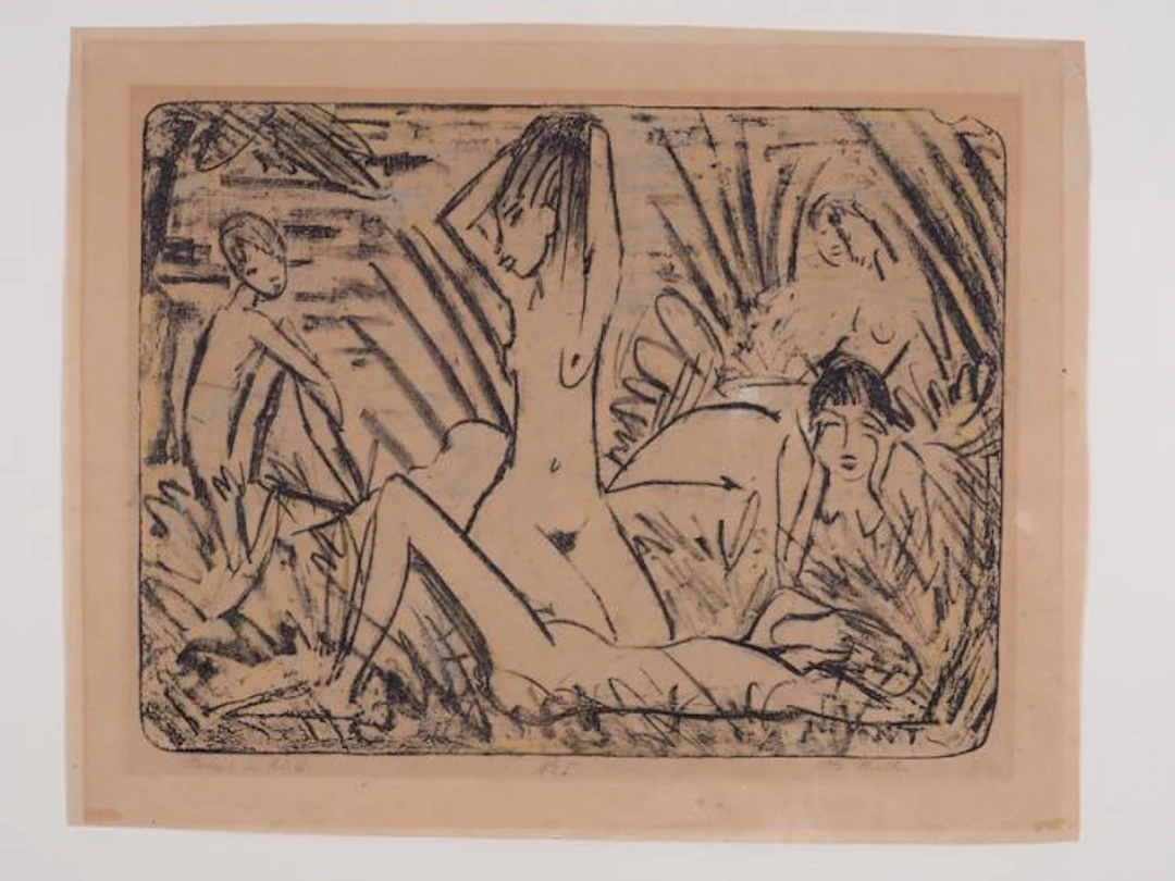 Otto Mueller - Zwei Knaben und vier Mädchen am Ufer Two boys and four
