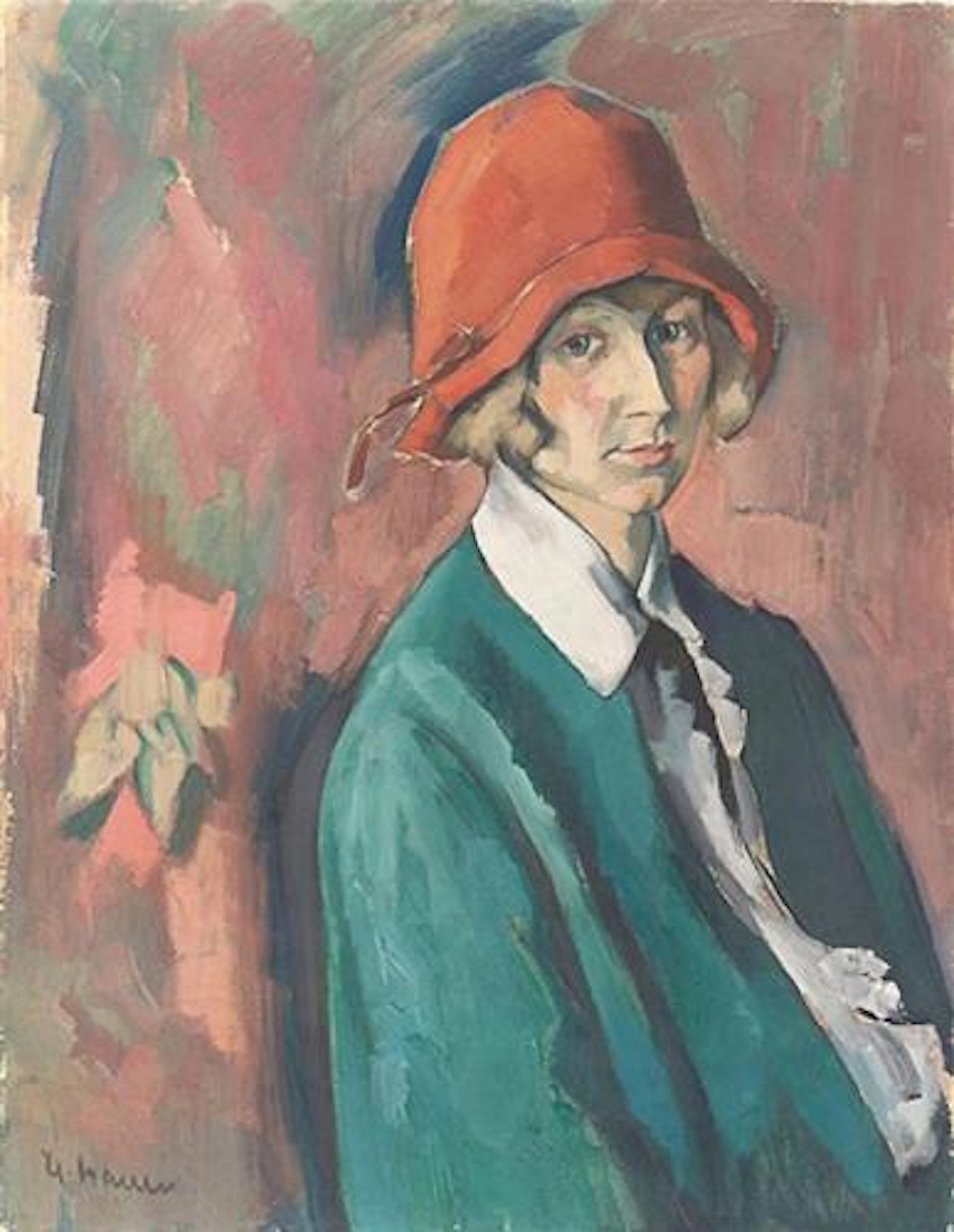 Bildnis Olga Vautier mit rotem Hut - Heinrich Nauen