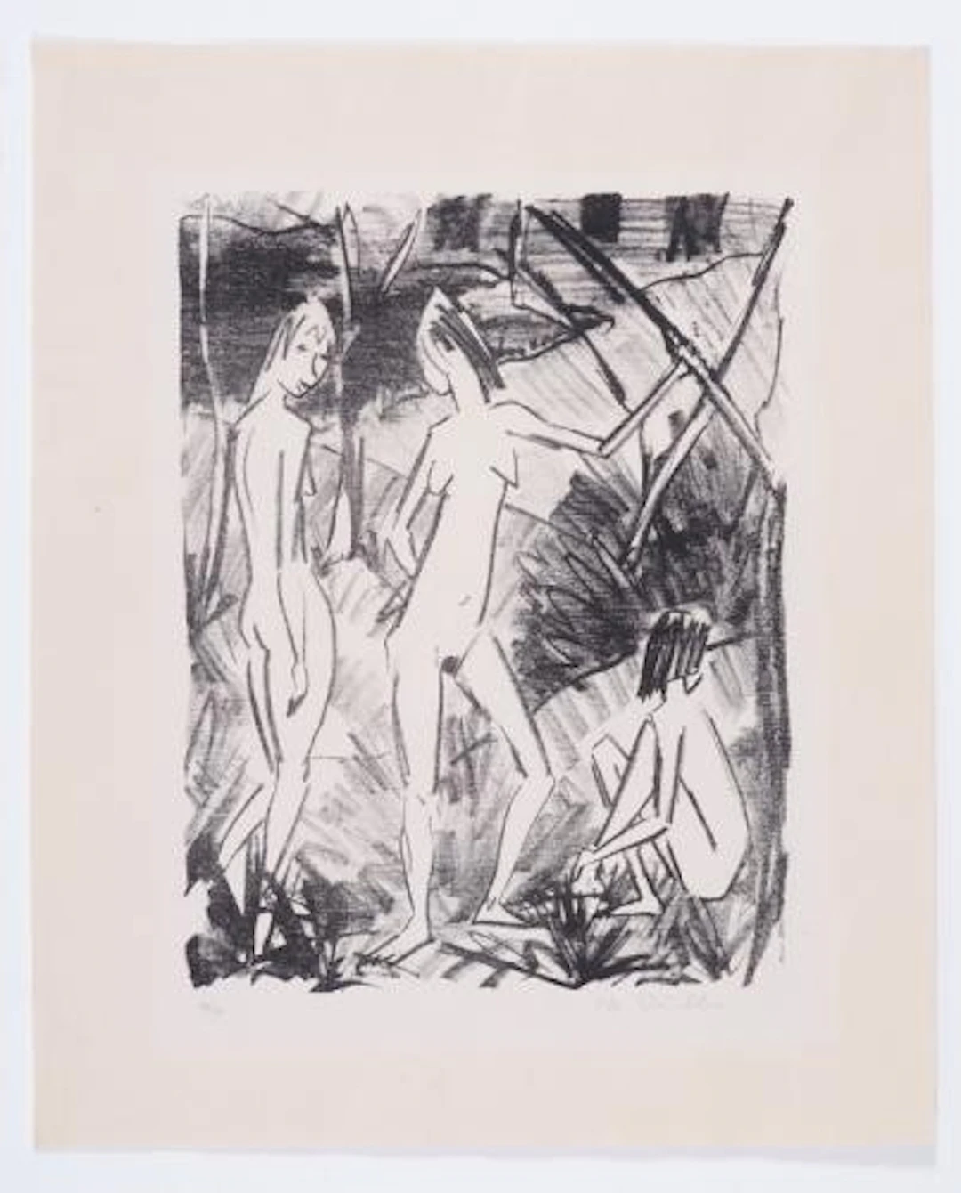 Otto Mueller - Zwei stehende und ein sitzendes Mädchen Two standing