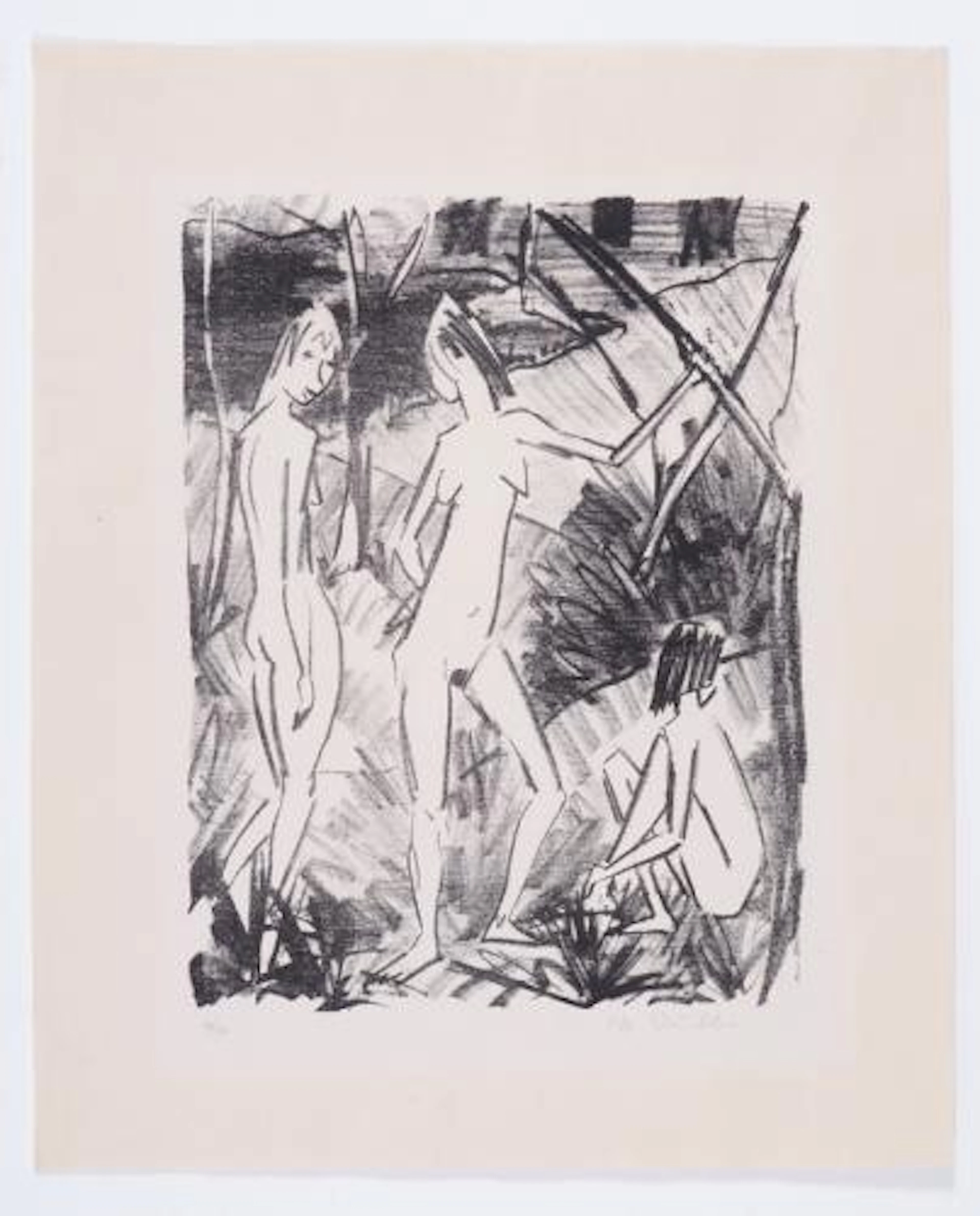 Otto Mueller - Zwei stehende und ein sitzendes Mädchen Two standing