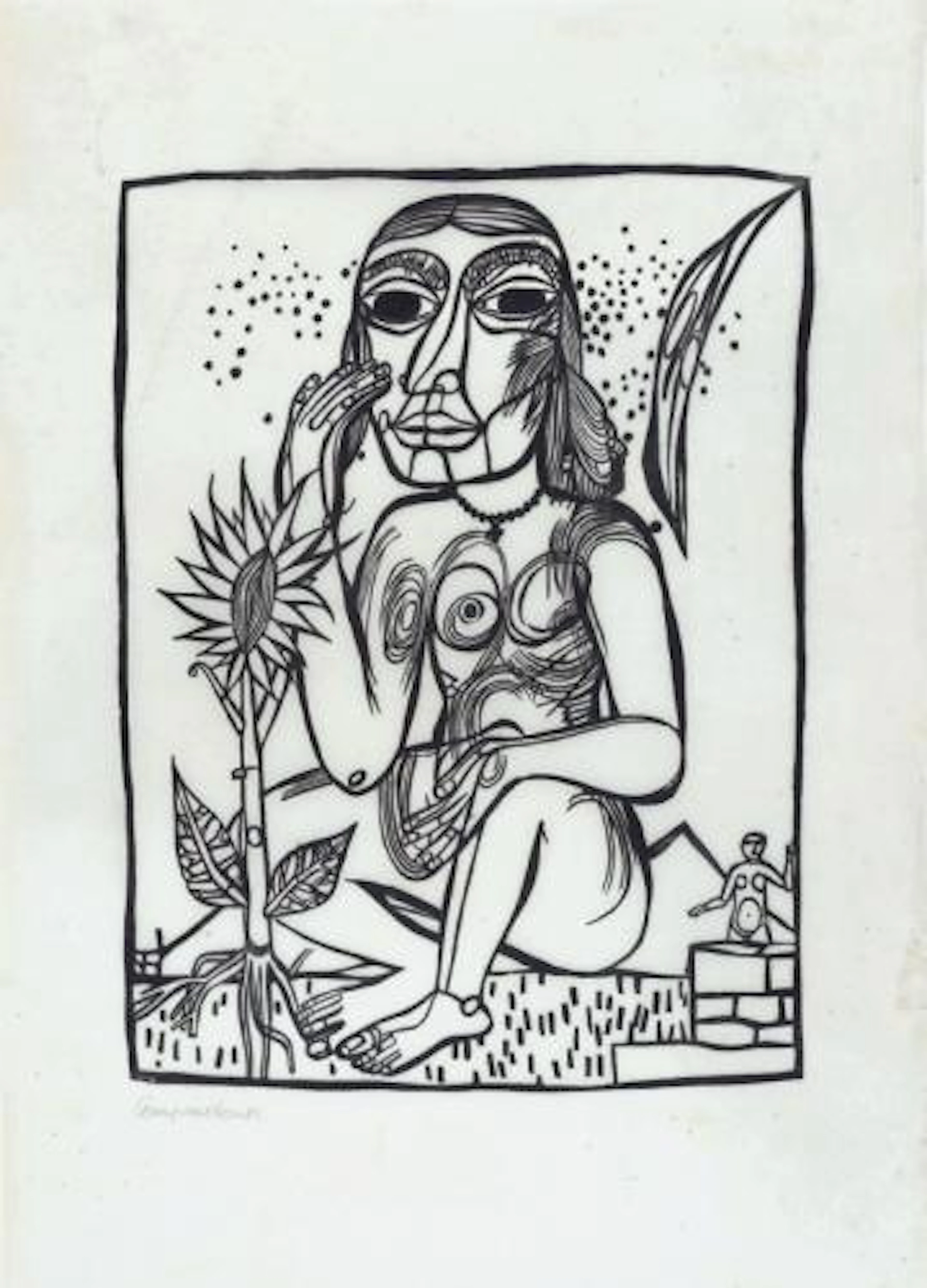 Heinrich Campendonk - weiblicher Akt mit Sonnenblume