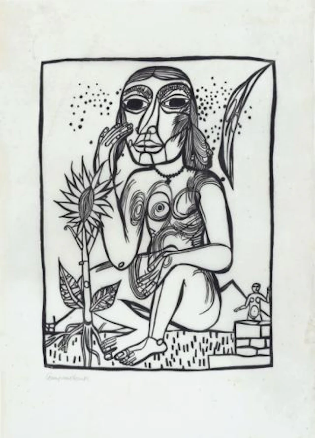 Heinrich Campendonk - weiblicher Akt mit Sonnenblume