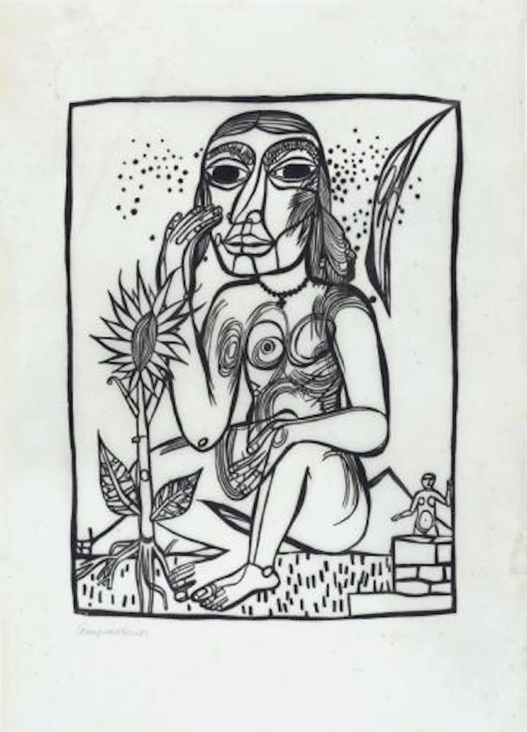 Heinrich Campendonk - weiblicher Akt mit Sonnenblume