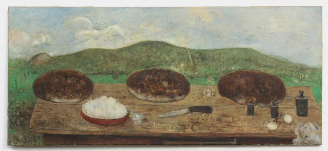 Brote auf Tisch vor Landschaft - Wilhelm Schmurr