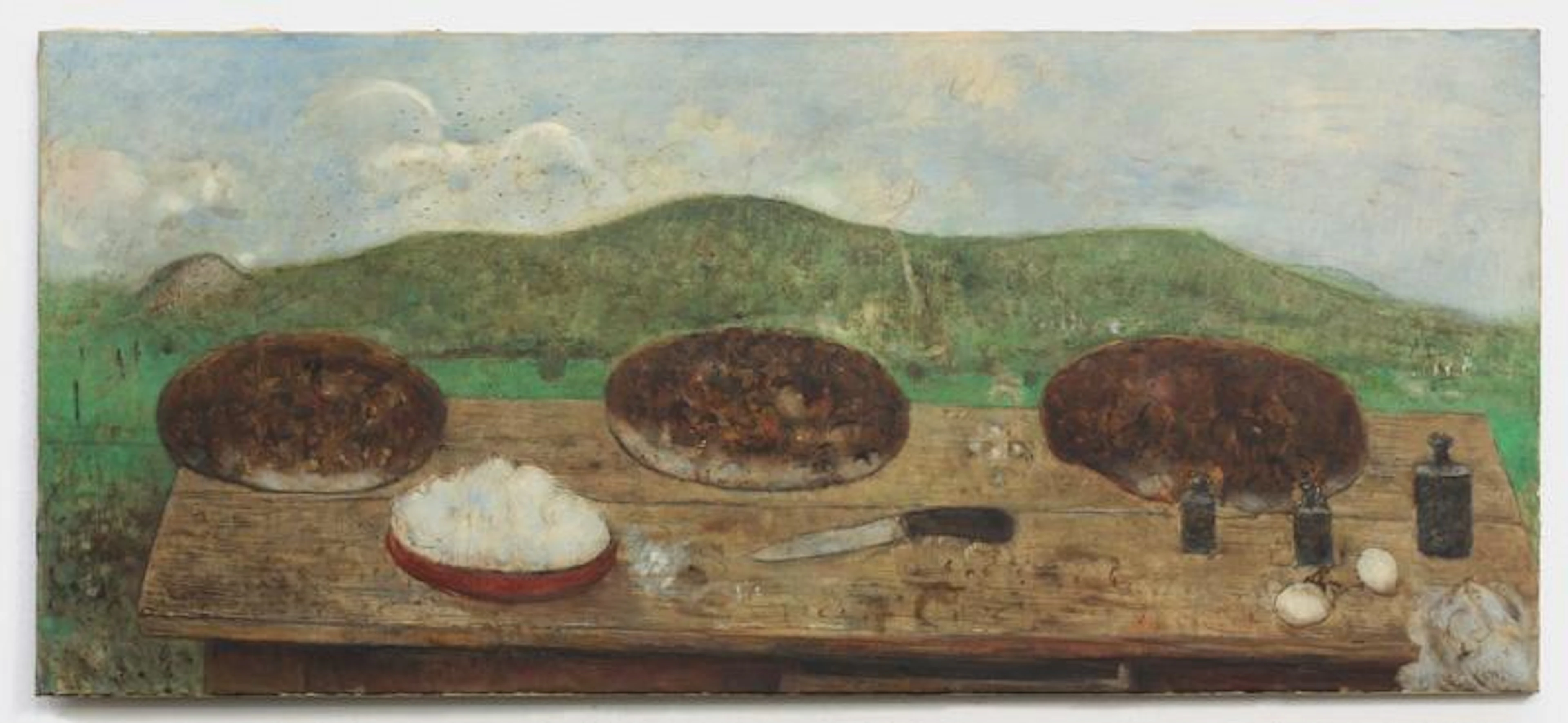 Brote auf Tisch vor Landschaft - Wilhelm Schmurr