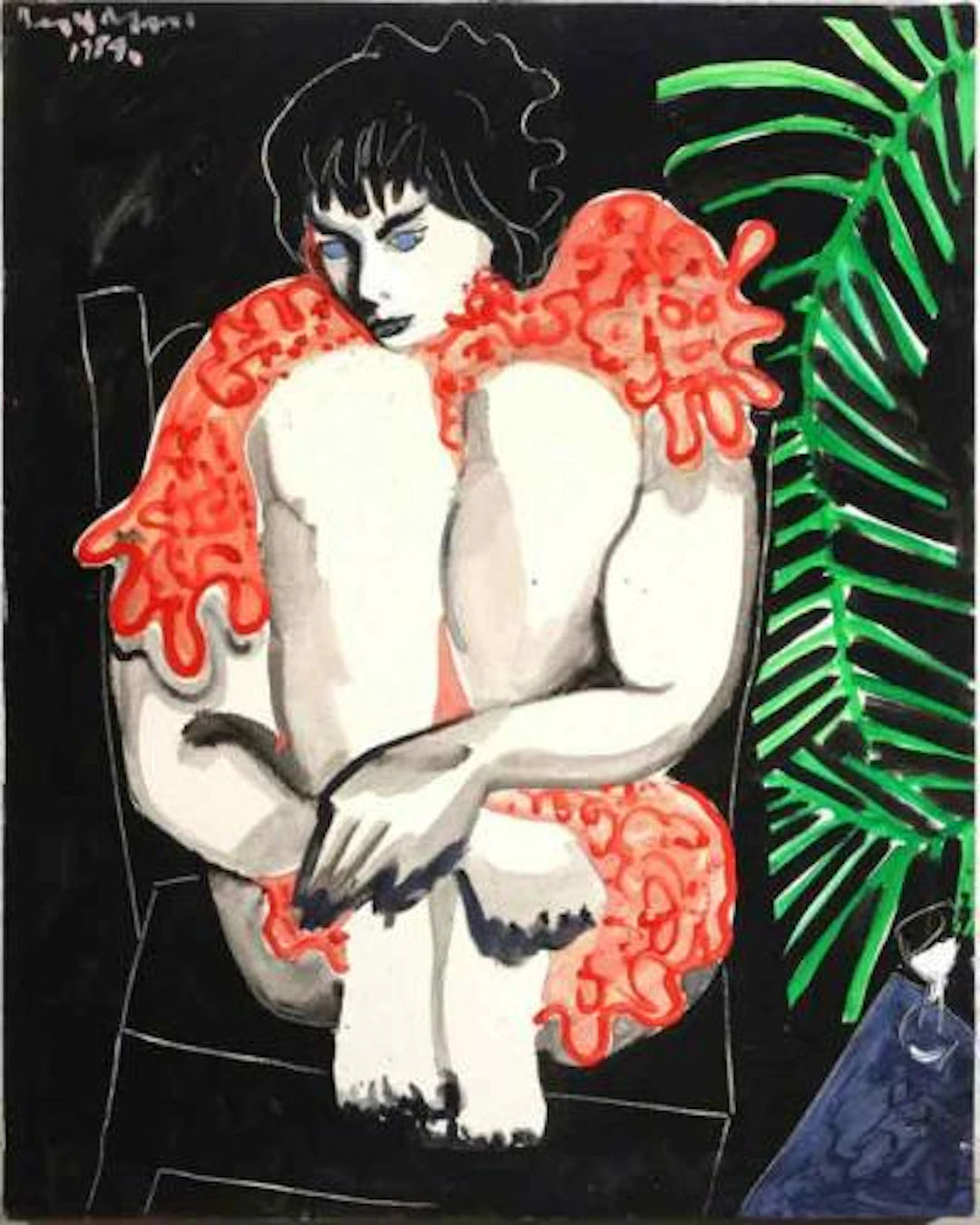 ohne Titel (sitzende Frau mit blauen Augen) - Bernhard Martin