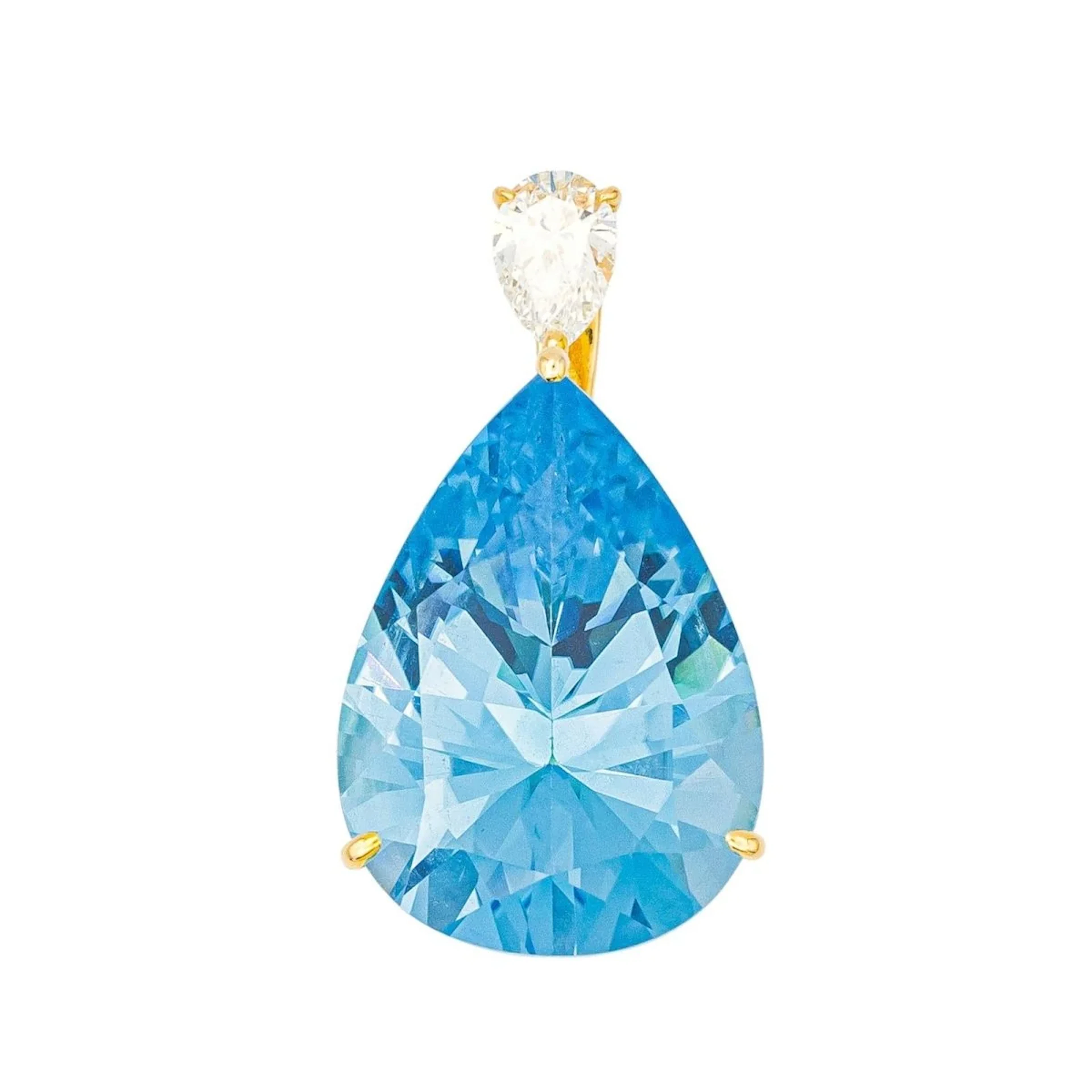 Pendant in yellow gold, topaz and diamonds