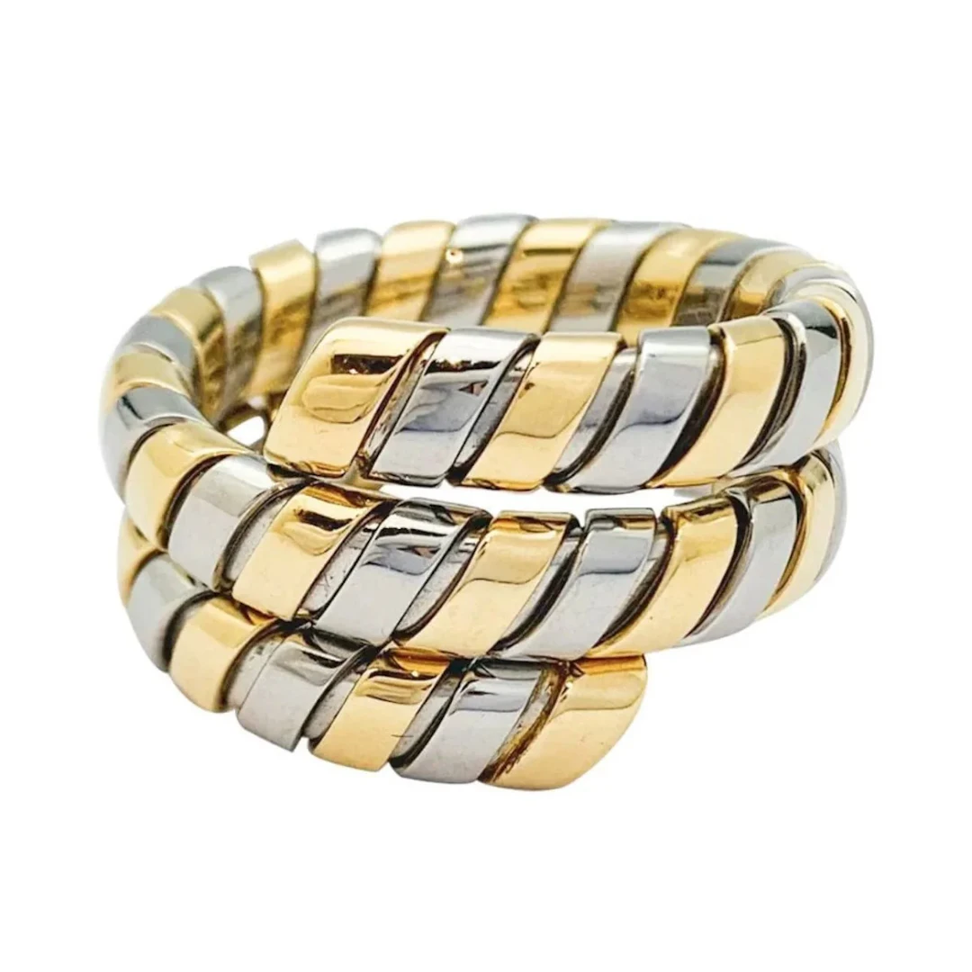 Bulgari Serpenti Tubogas Ring in 18k Yellow Gold and Steel, 1980s