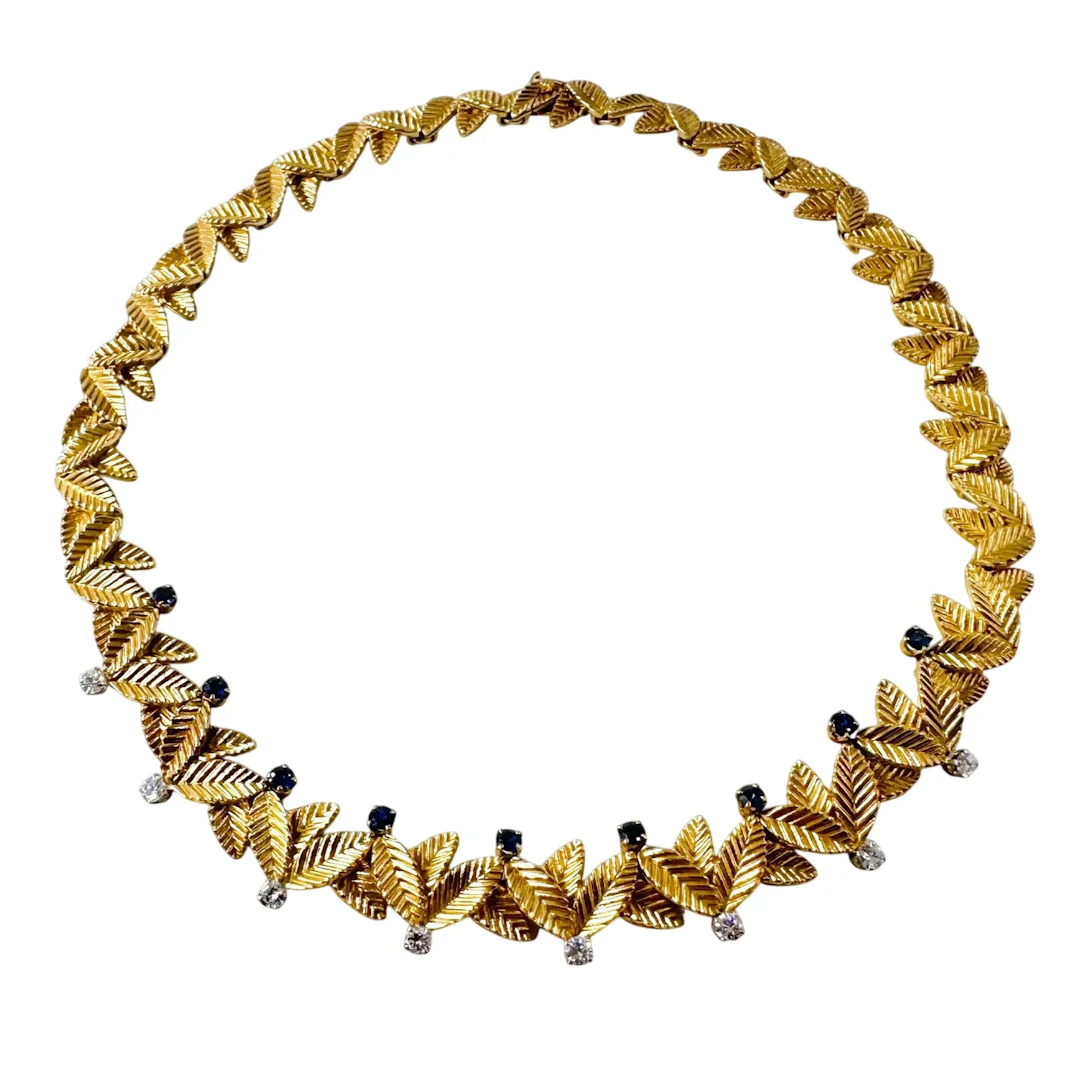 VAN CLEEF & ARPELS Choker Necklace with Yellow Gold Leaves, Sapphires