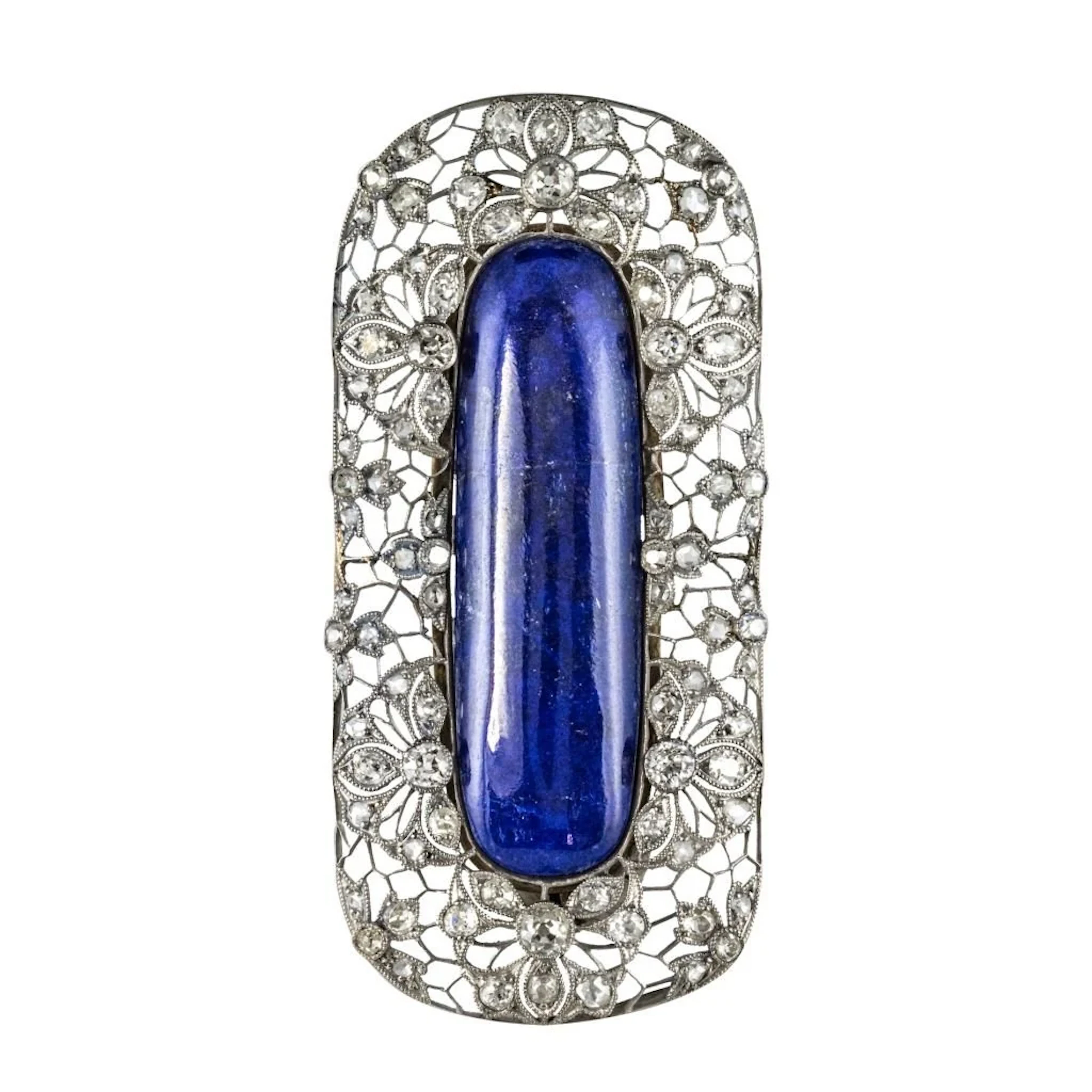 Brooch Pin in white gold, paltinium, lapis lazuli and diamonds