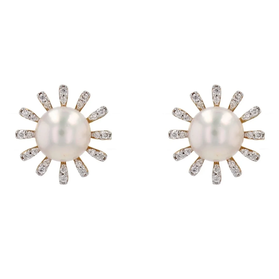 Yellow Gold Earrings with Pearls and Diamonds