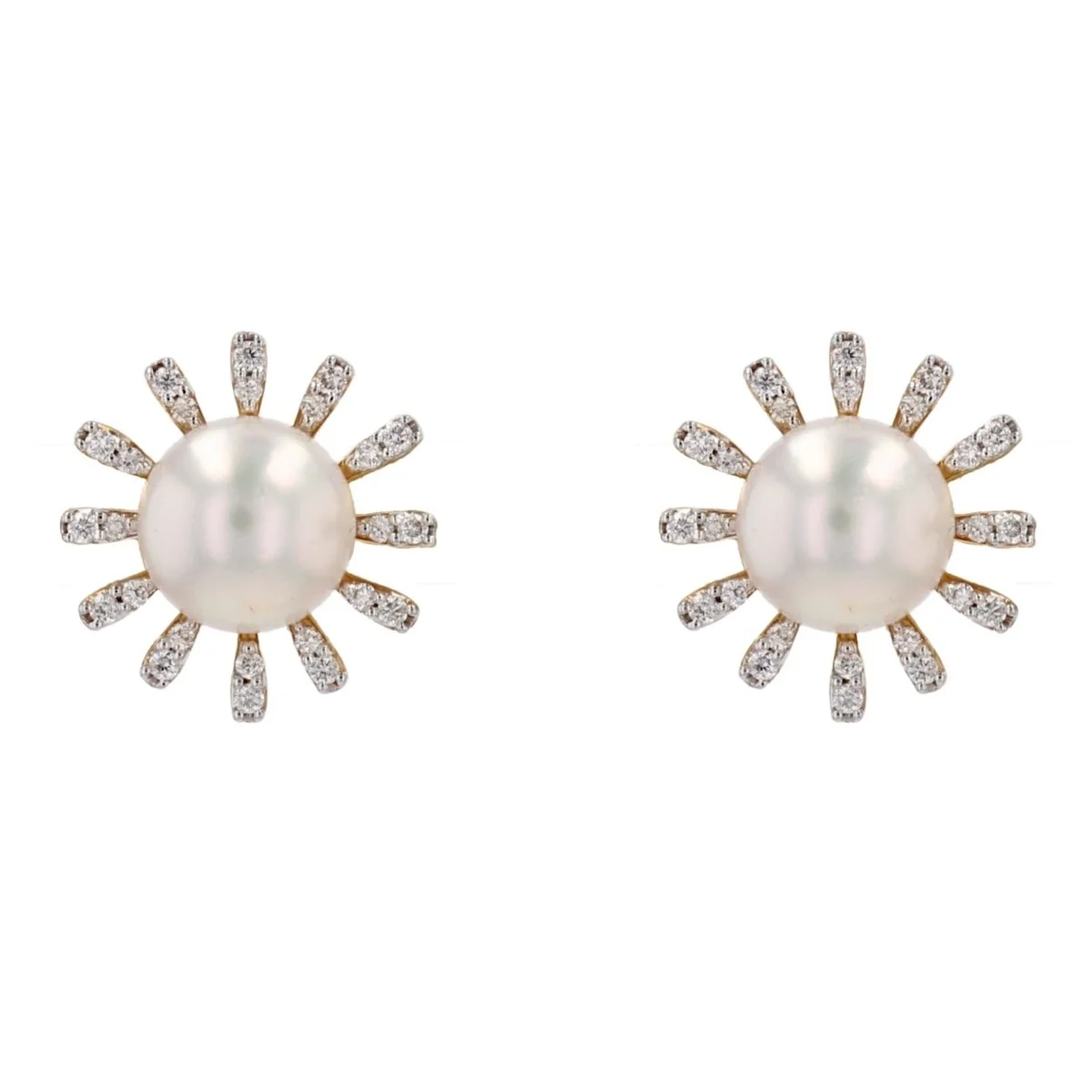 Yellow Gold Earrings with Pearls and Diamonds