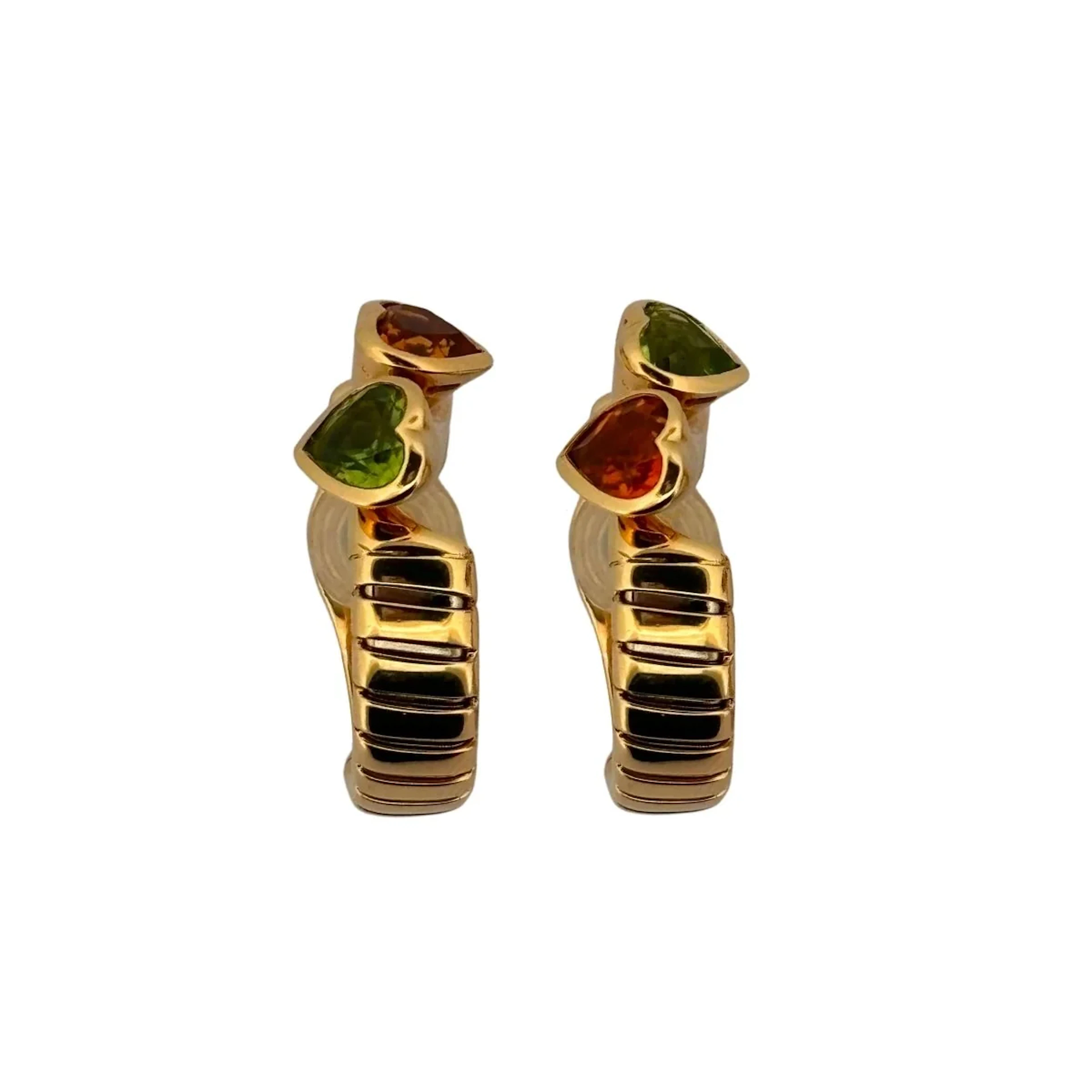 BULGARI Clip-On Earrings: Yellow Gold Hearts with Peridot and Citrine