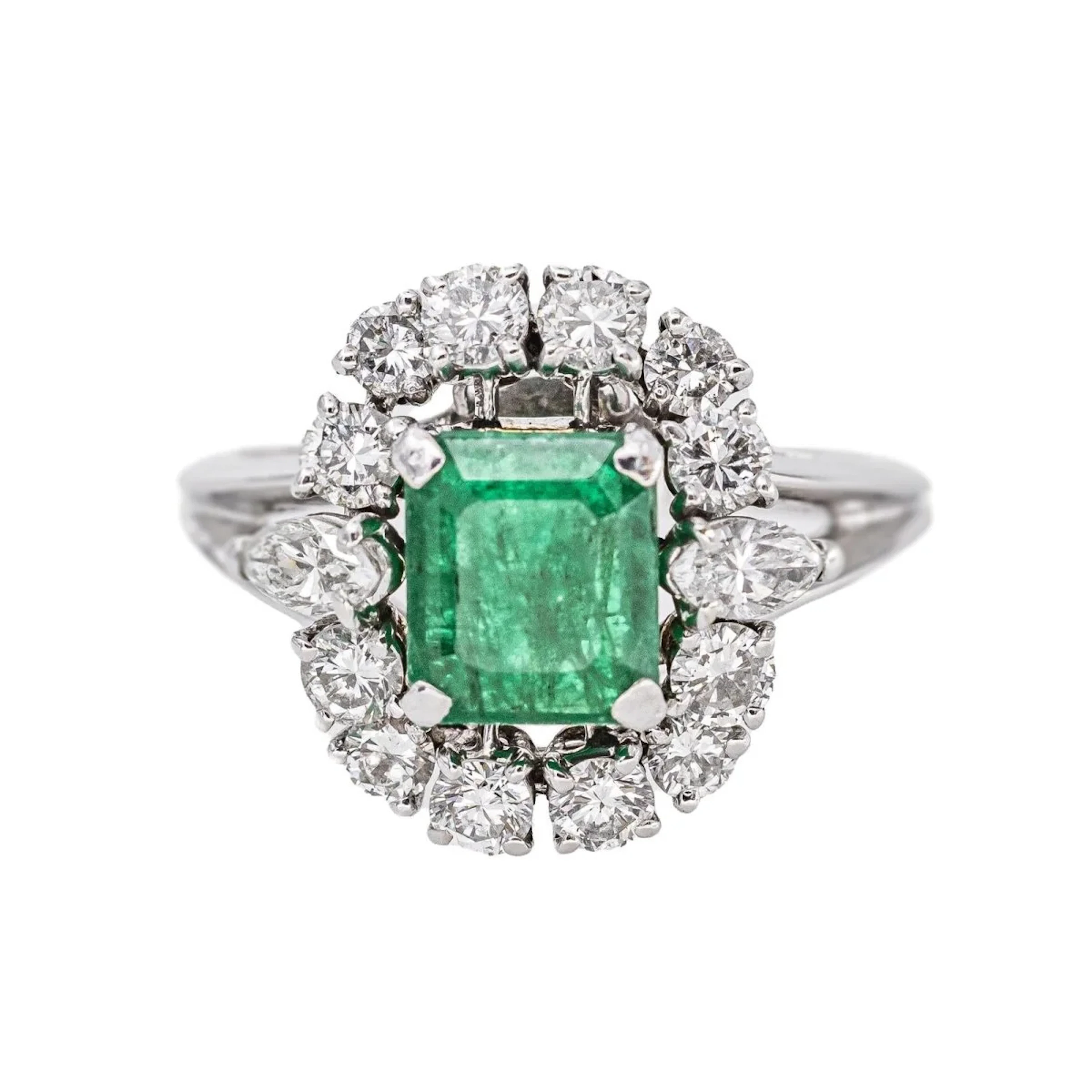 Pompadour Ring in White gold with Emerald