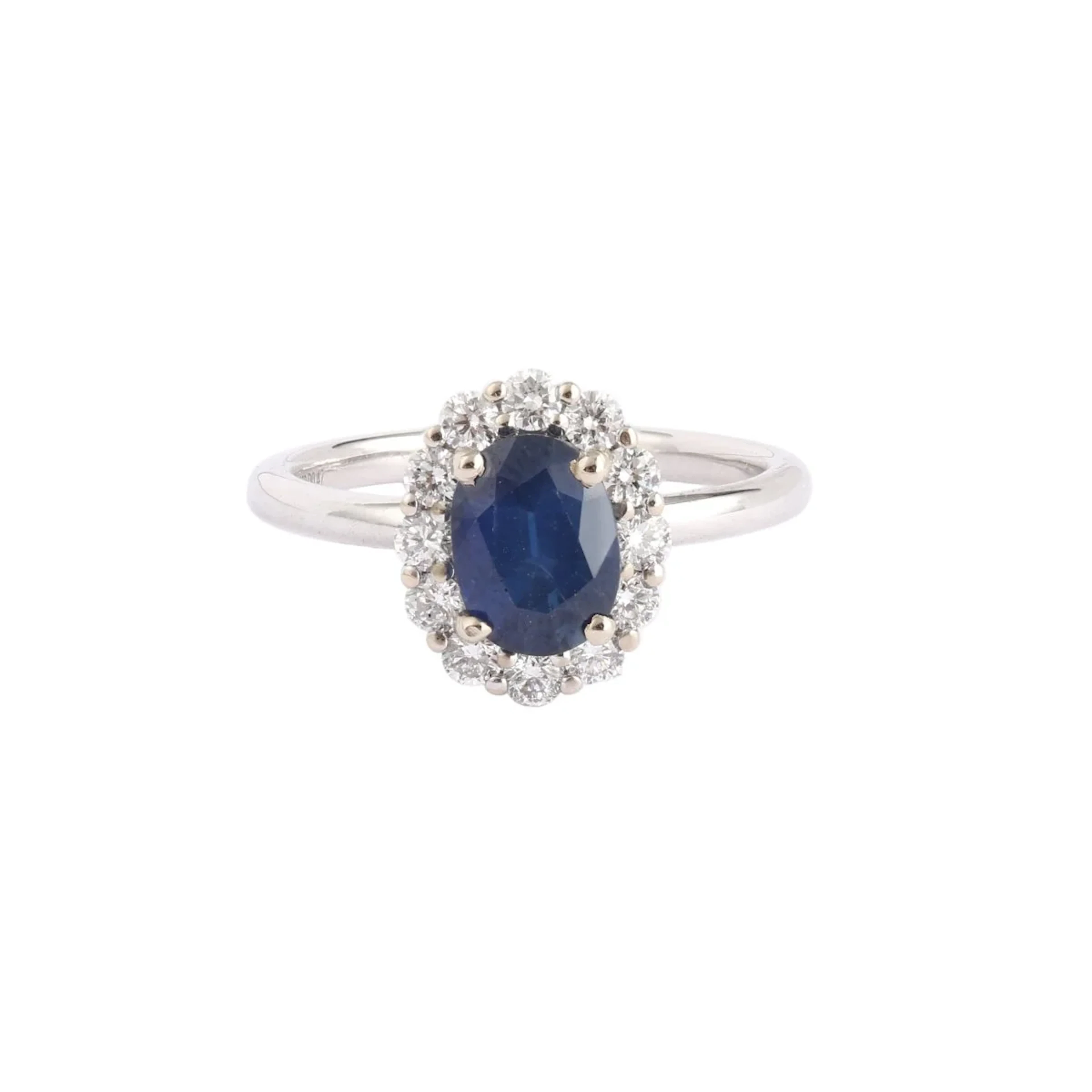 Pompadour Ring, Sapphire, 1.50 Diamonds, 18 Carat White Gold