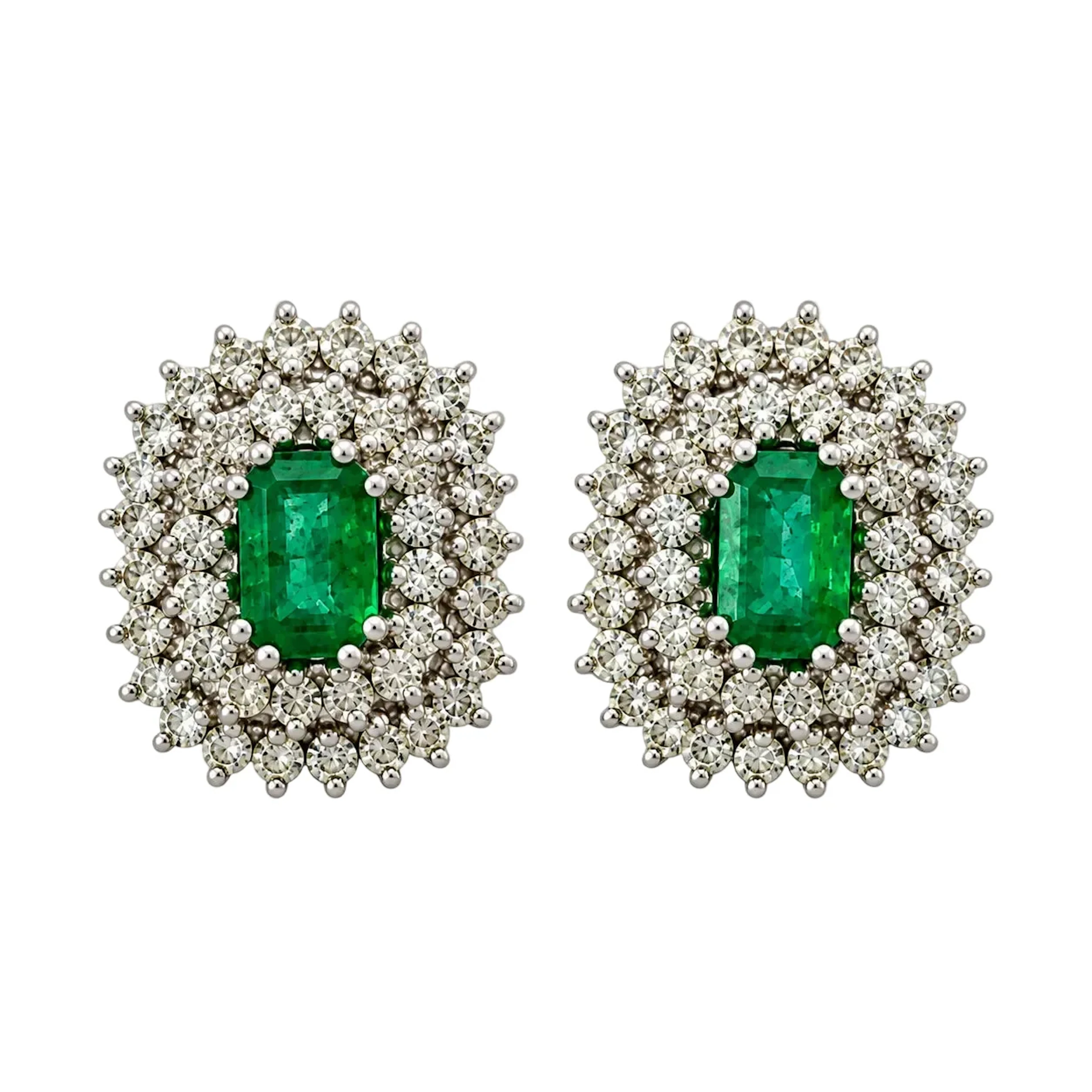 White Gold Clip-On Earrings with Emeralds and Diamonds