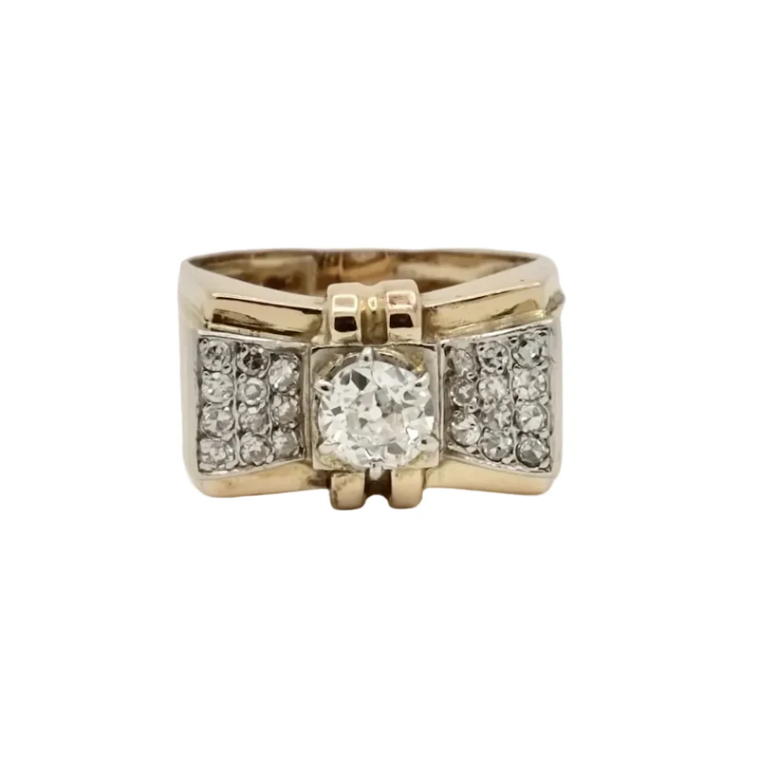 Tank ring in white gold, yellow gold, platinum and diamonds