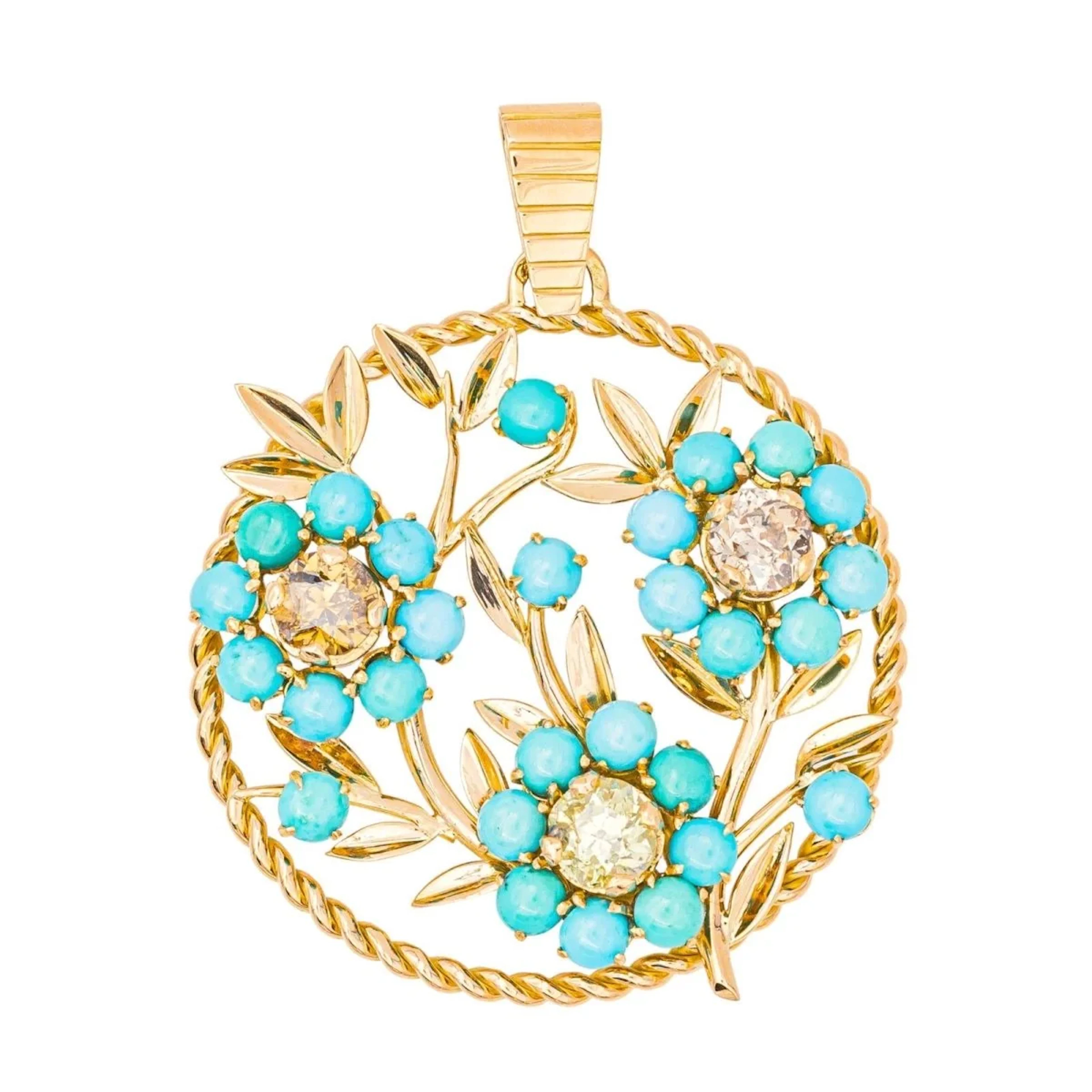 Pendant in rose gold, turquoise and diamonds