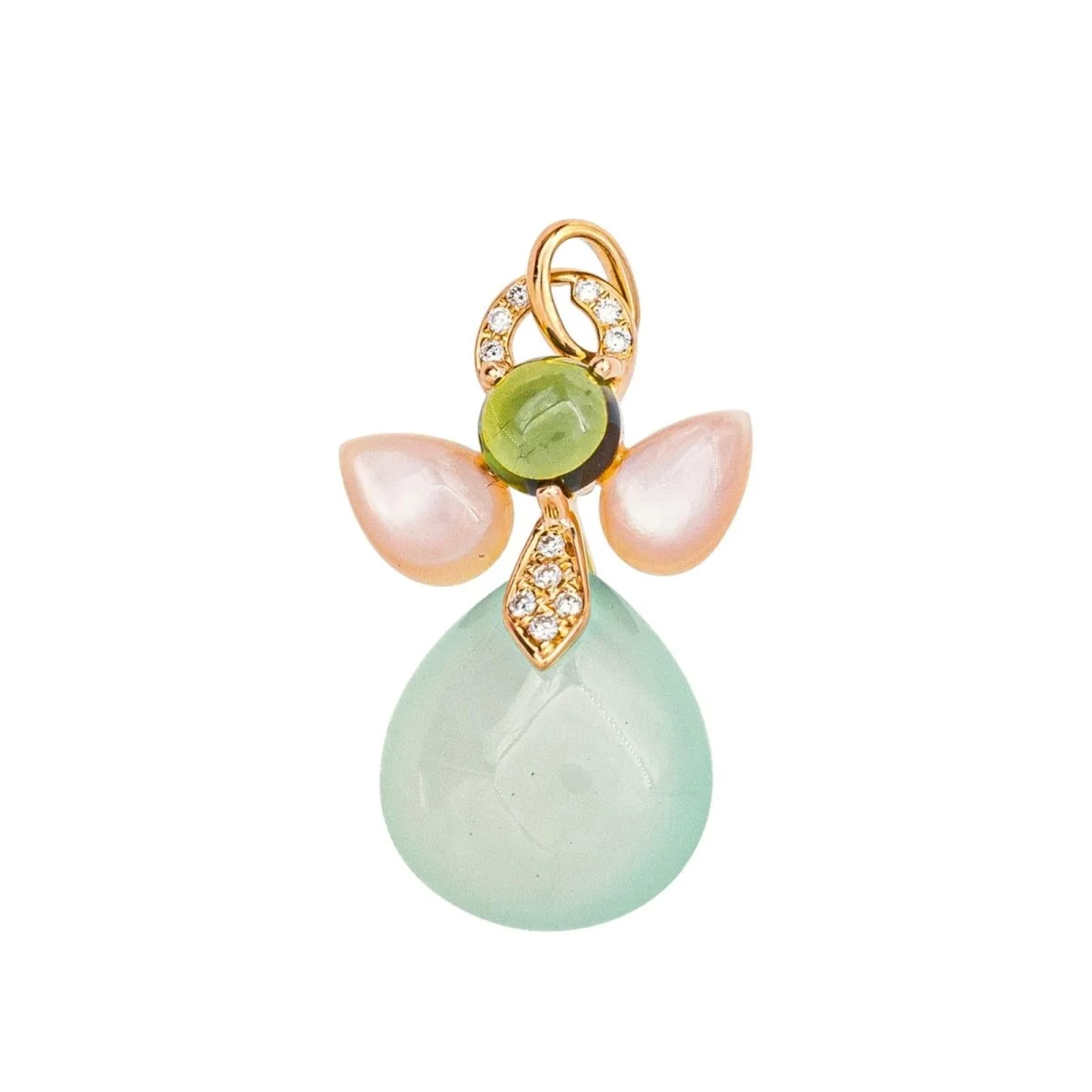 Isabelle Langlois "My Angel" pendant in rose gold, calcite, mother-of-pearl