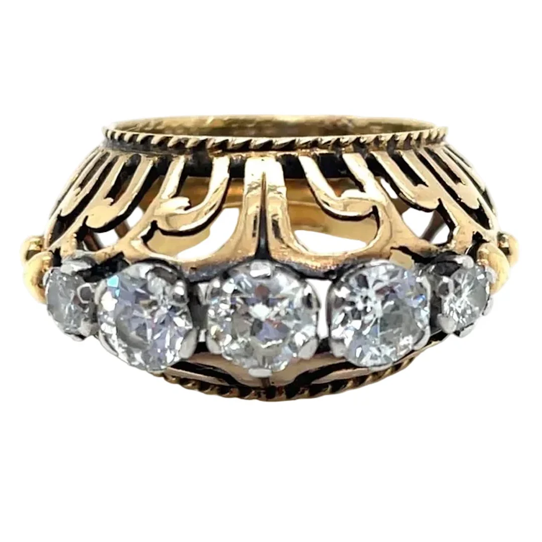 Yellow Gold and Diamond Tank-Style Wedding Ring