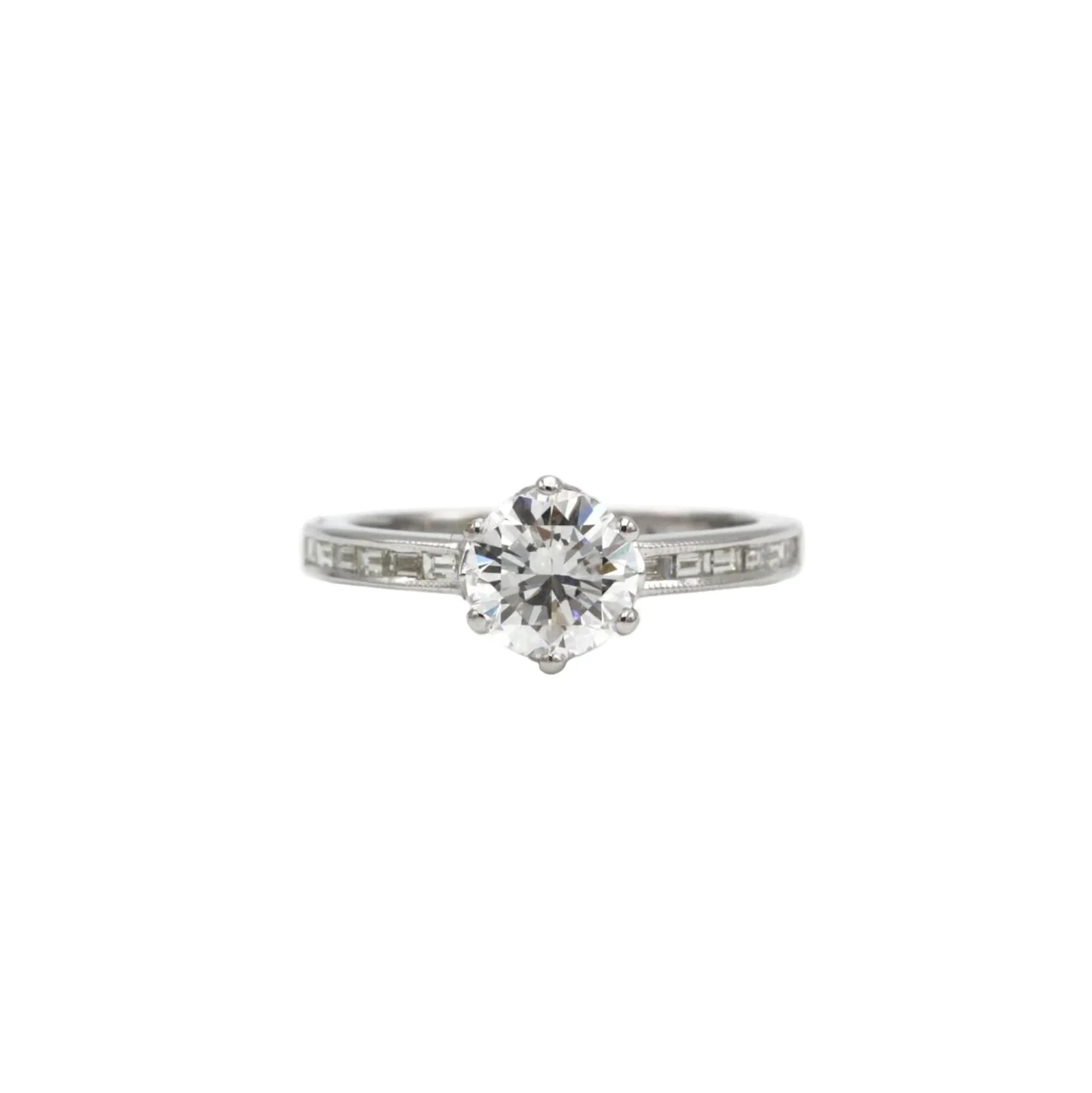 Solitaire ring with side stones - White gold and 1.27 ct diamond