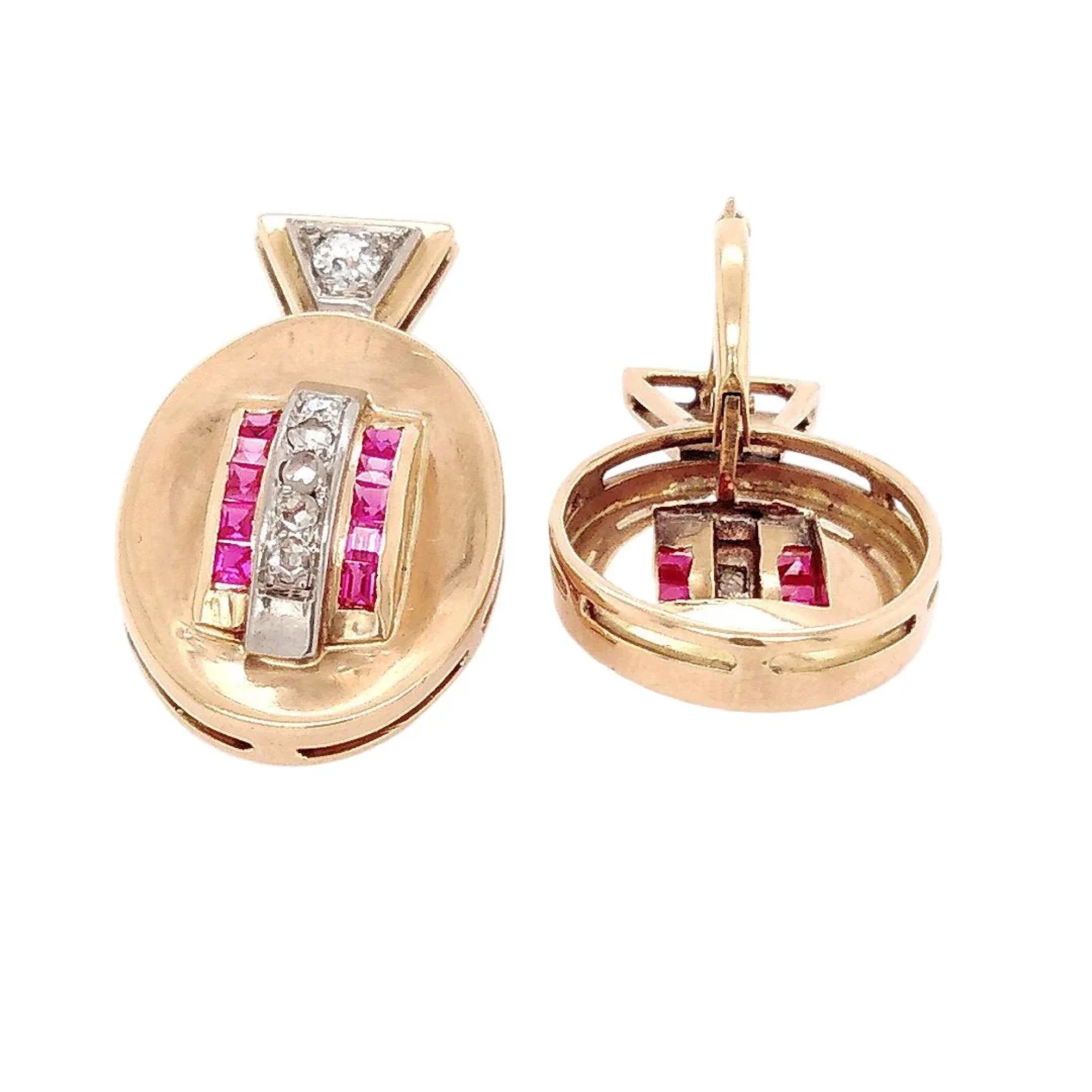 Earrings Sleeper in rose gold, paltinium, ruby and diamonds