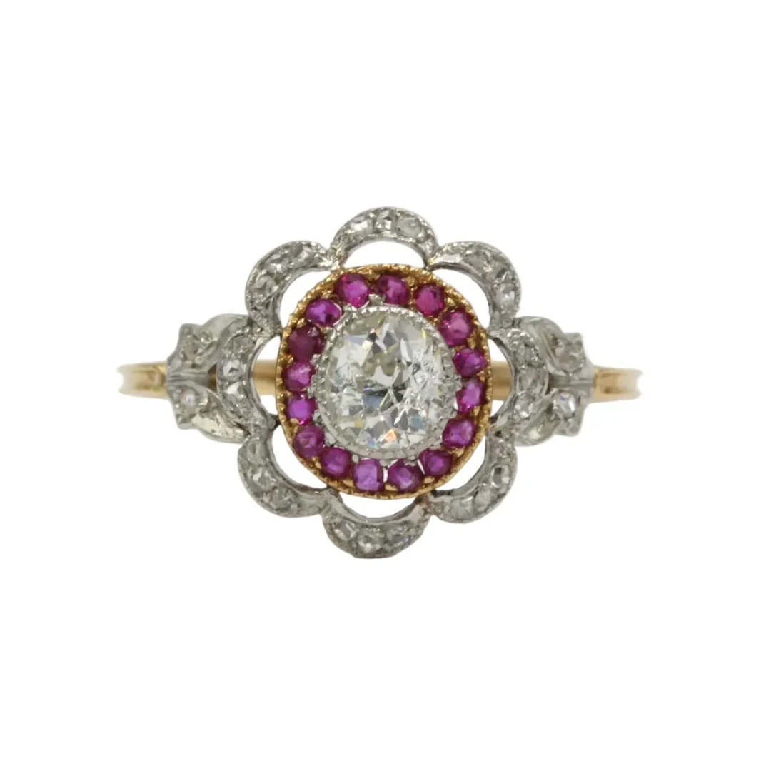 Yellow gold, Platinum, Ruby and Diamond Cocktail Ring