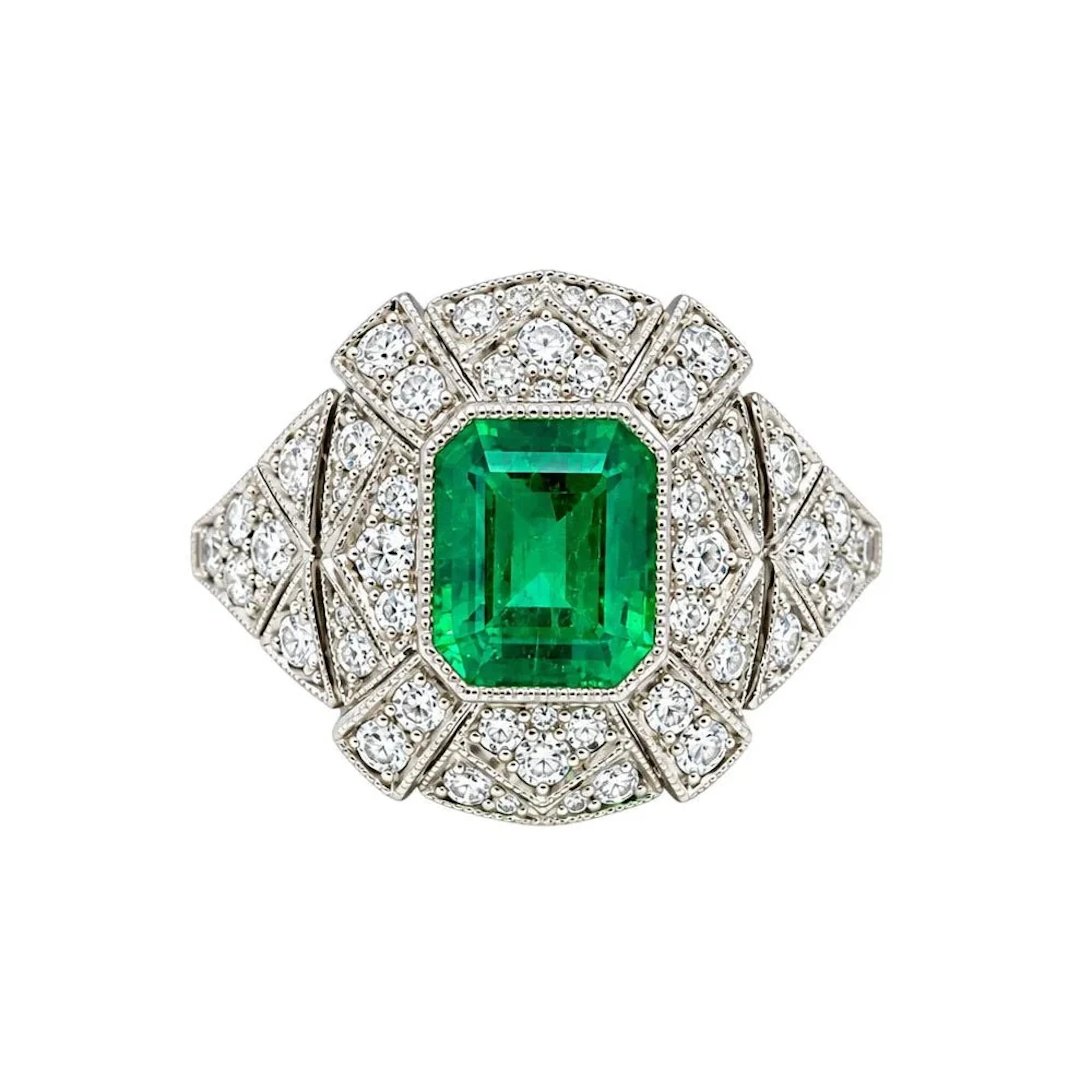 Entourage Ring in Platinum, Emerald, and Diamonds