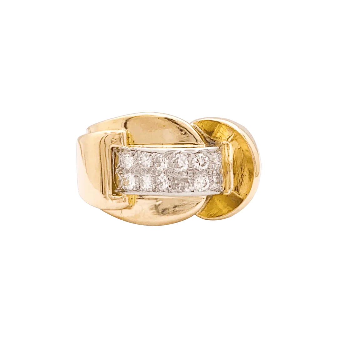 Bague Tank asymétrique en or rose et platine avec diamants