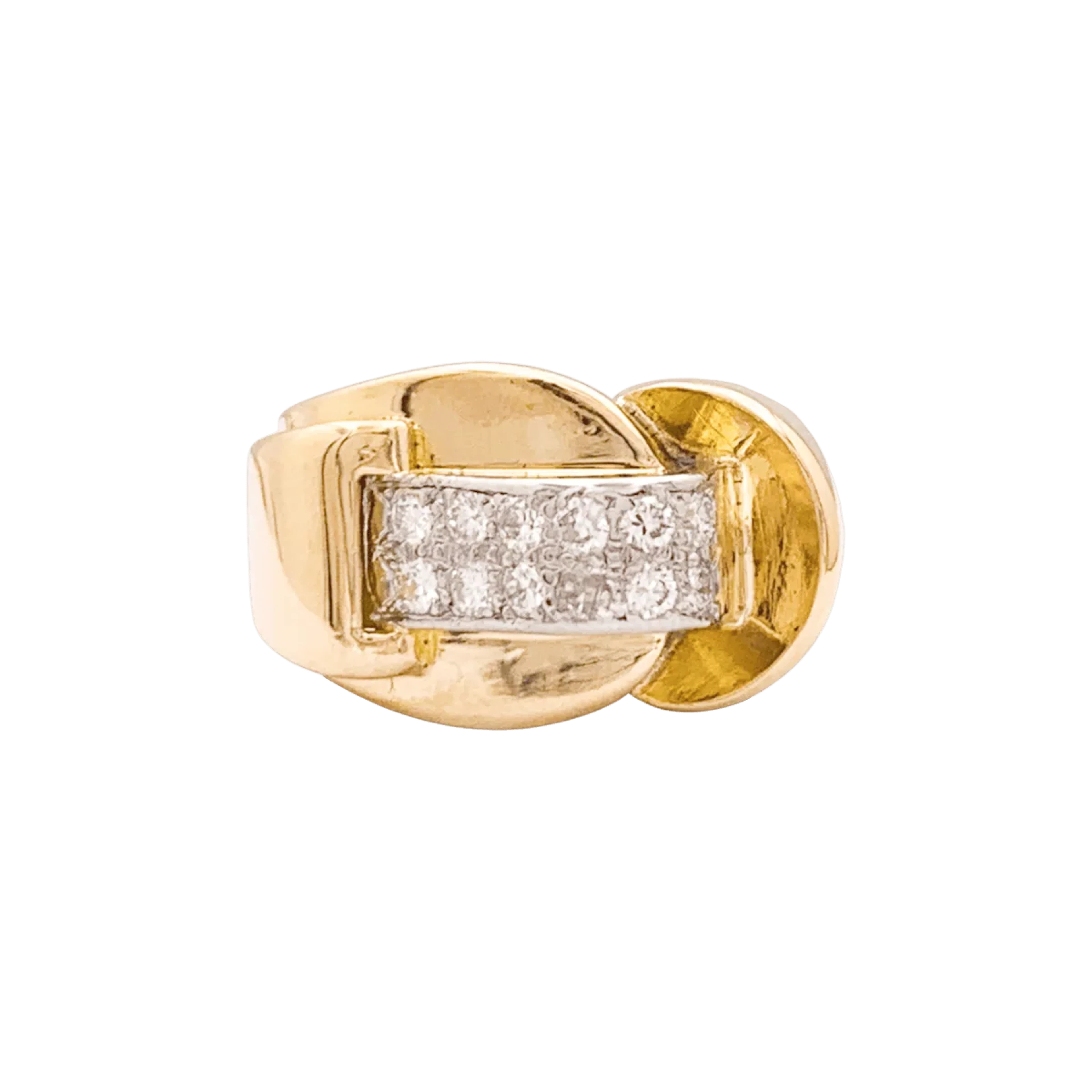Bague Tank asymétrique en or rose et platine avec diamants