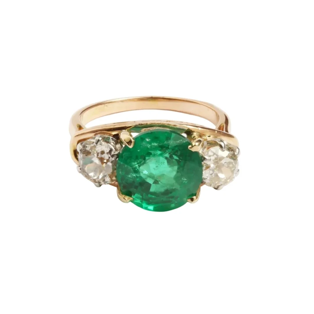 Ring Trilogy in yellow gold, paltinium, emerald and diamonds