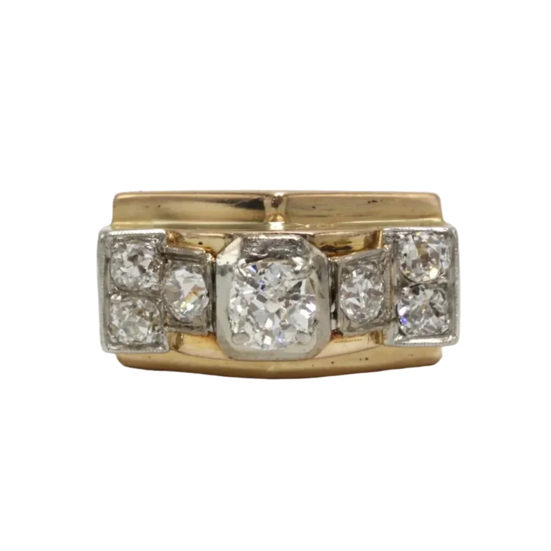 Tank Ring in Yellow Gold, Platinum, and Diamonds