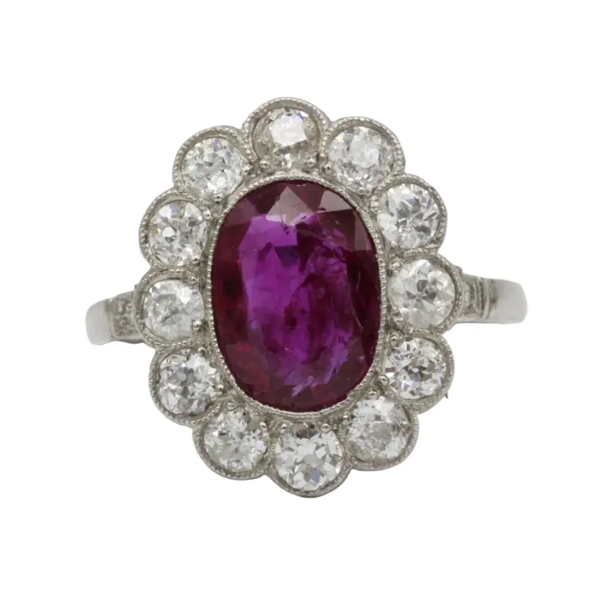 Pompadour Ring in Platinum, Rubies, and Diamonds