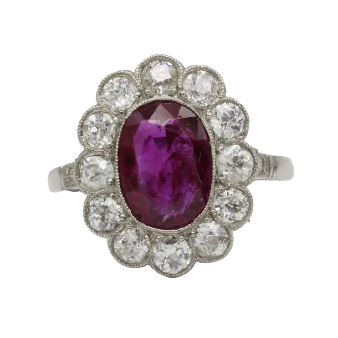 Pompadour Ring in Platinum, Rubies, and Diamonds
