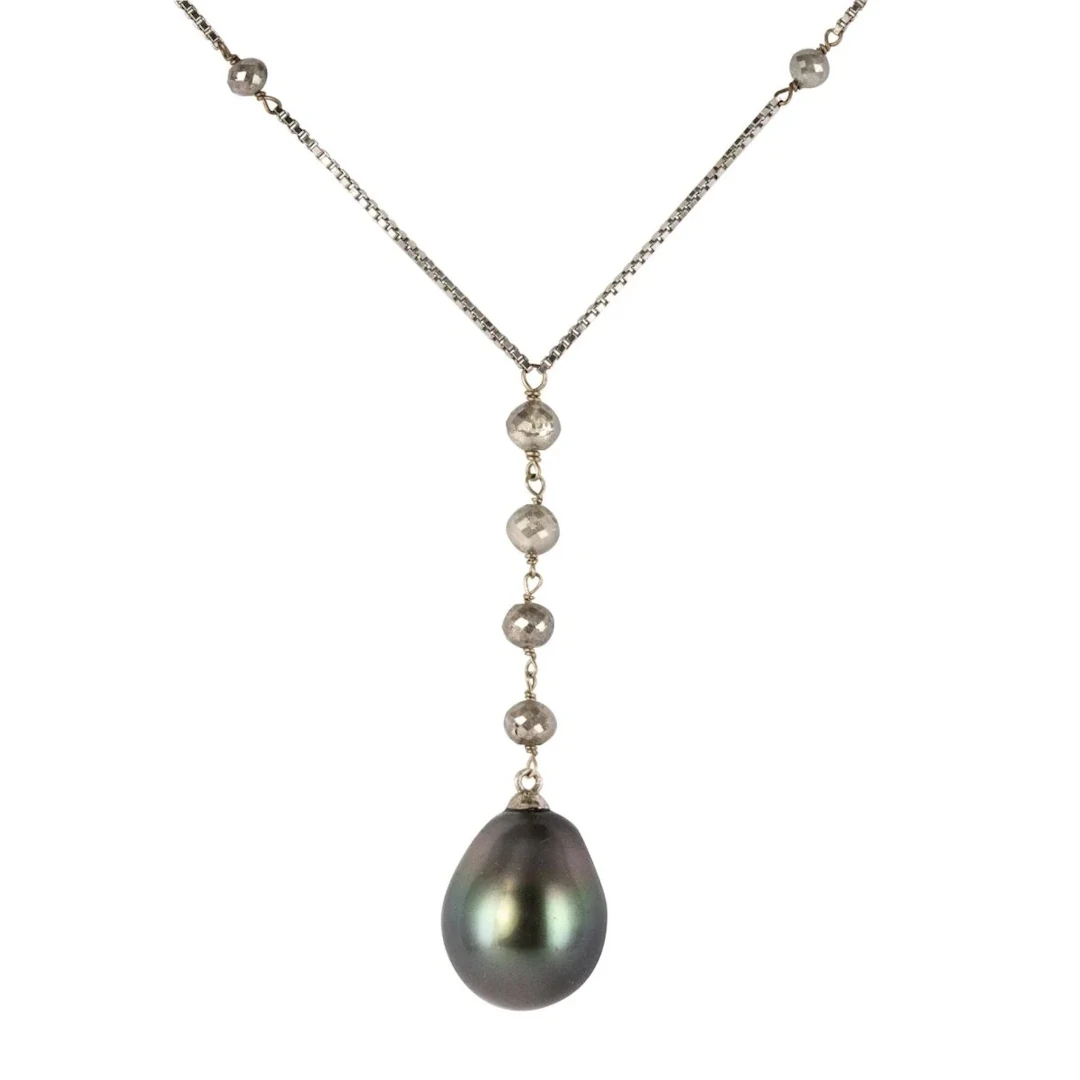Necklace Mesh white gold, pearls and diamonds