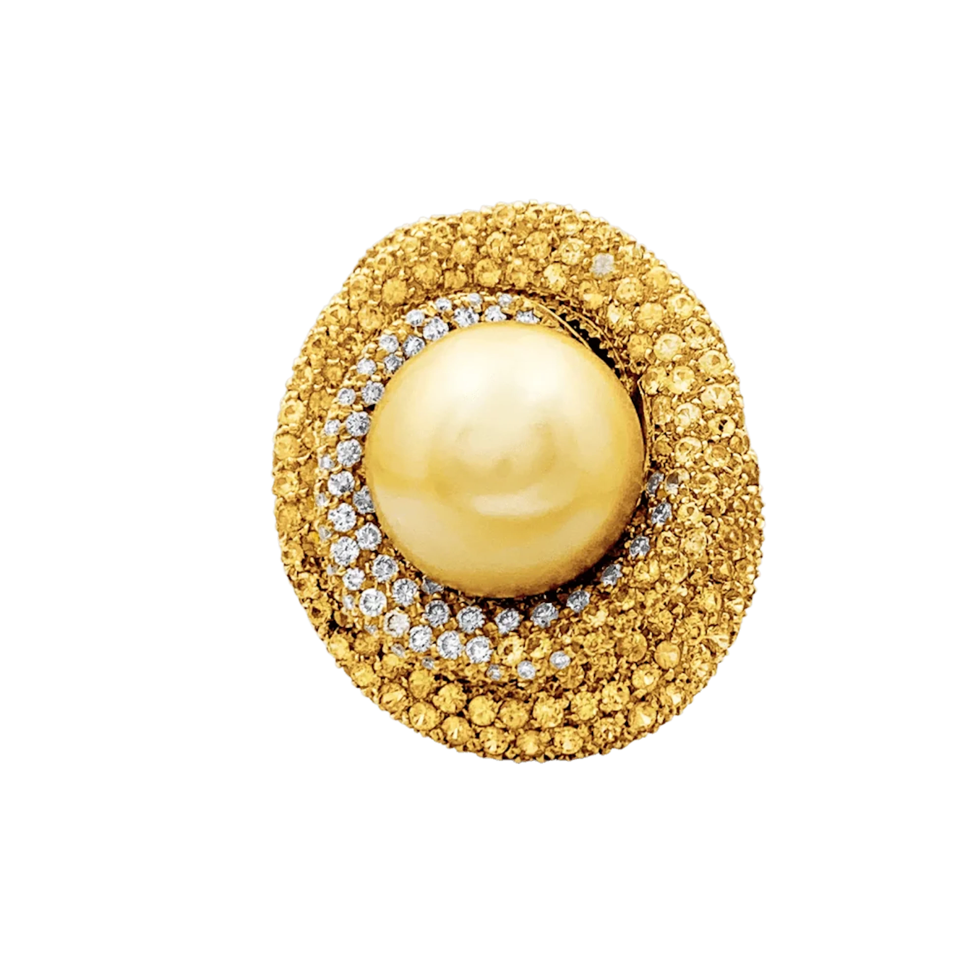 Cocktail Ring in yellow gold, pearls, sapphires and diamonds
