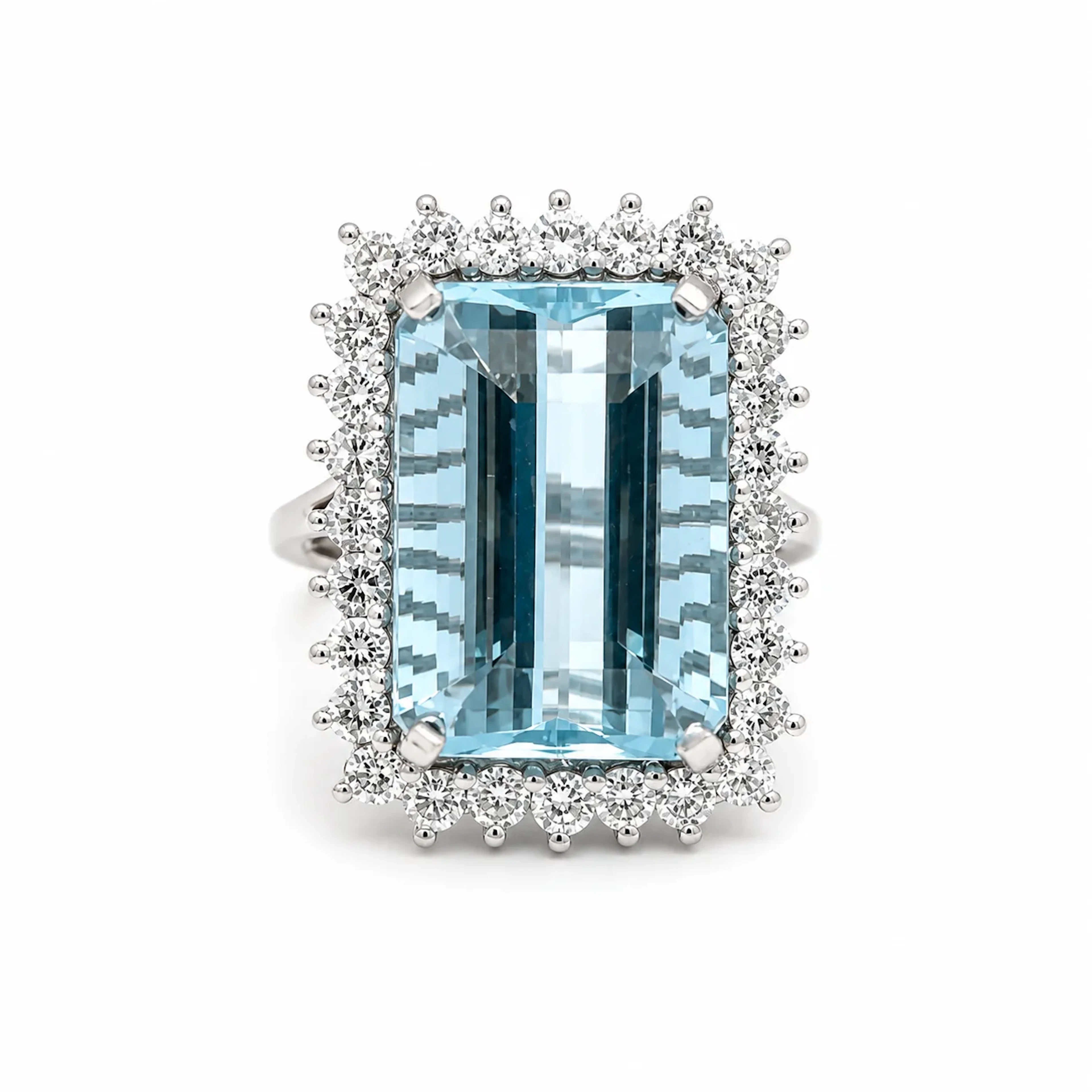 "Entourage" Ring in White Gold, Aquamarine, and Diamonds