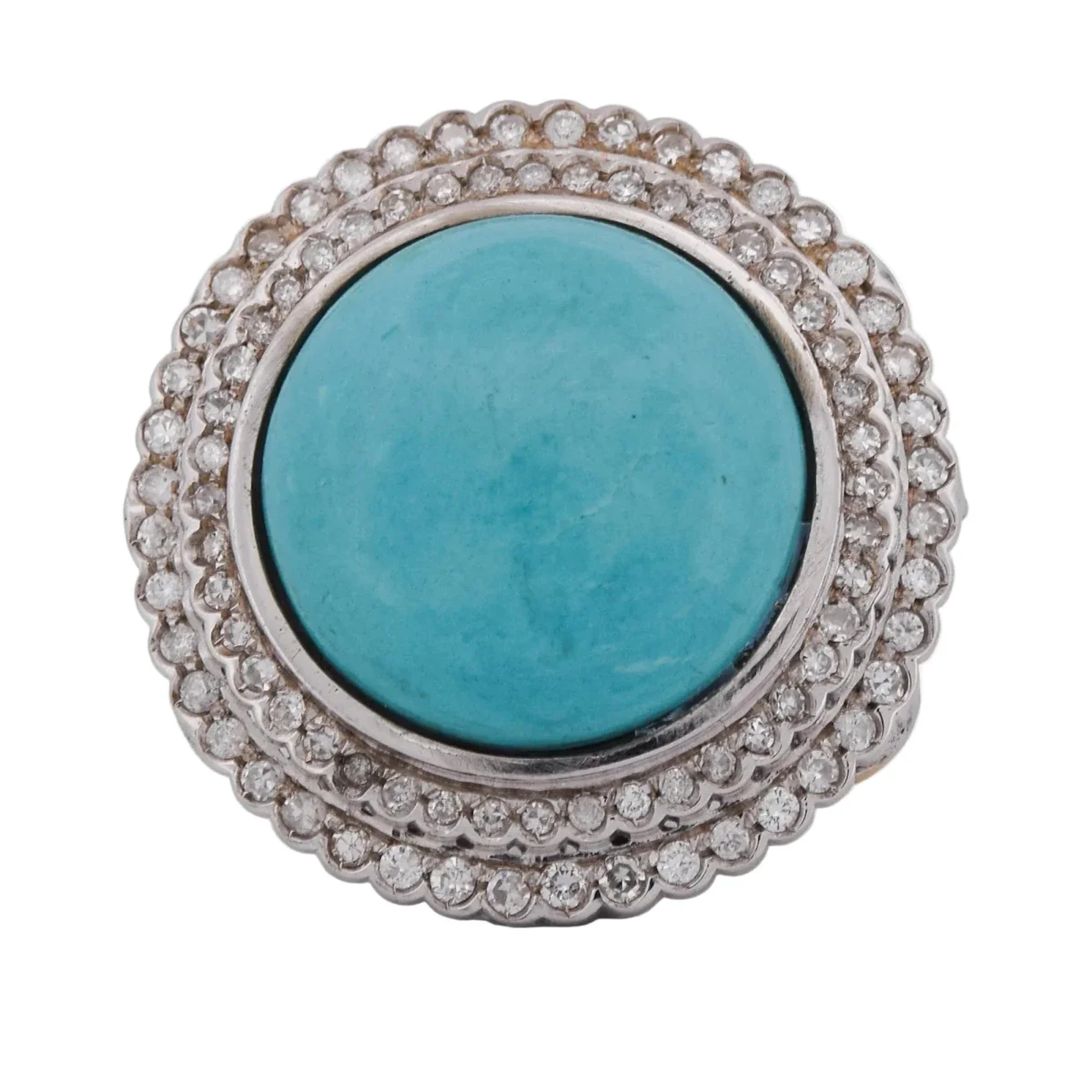 "Entourage" Ring in white gold, yellow gold, turquoise, and diamonds