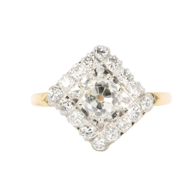 Bague Entourage en or jaune, platine et diamant